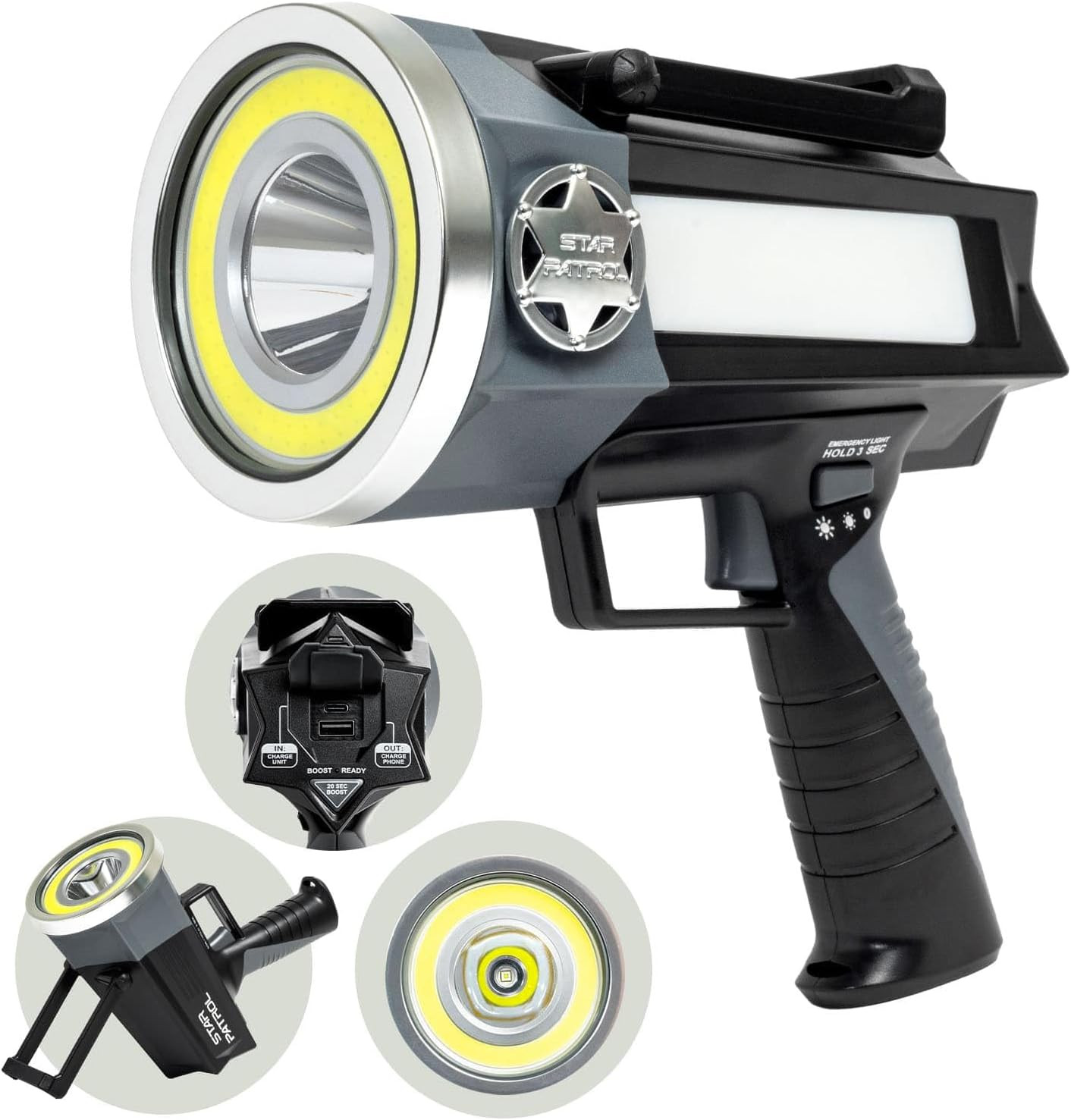 Star Patrol Platinum Mega-Bright Rechargeable Spotlight, as SEEN on TV, Tactical