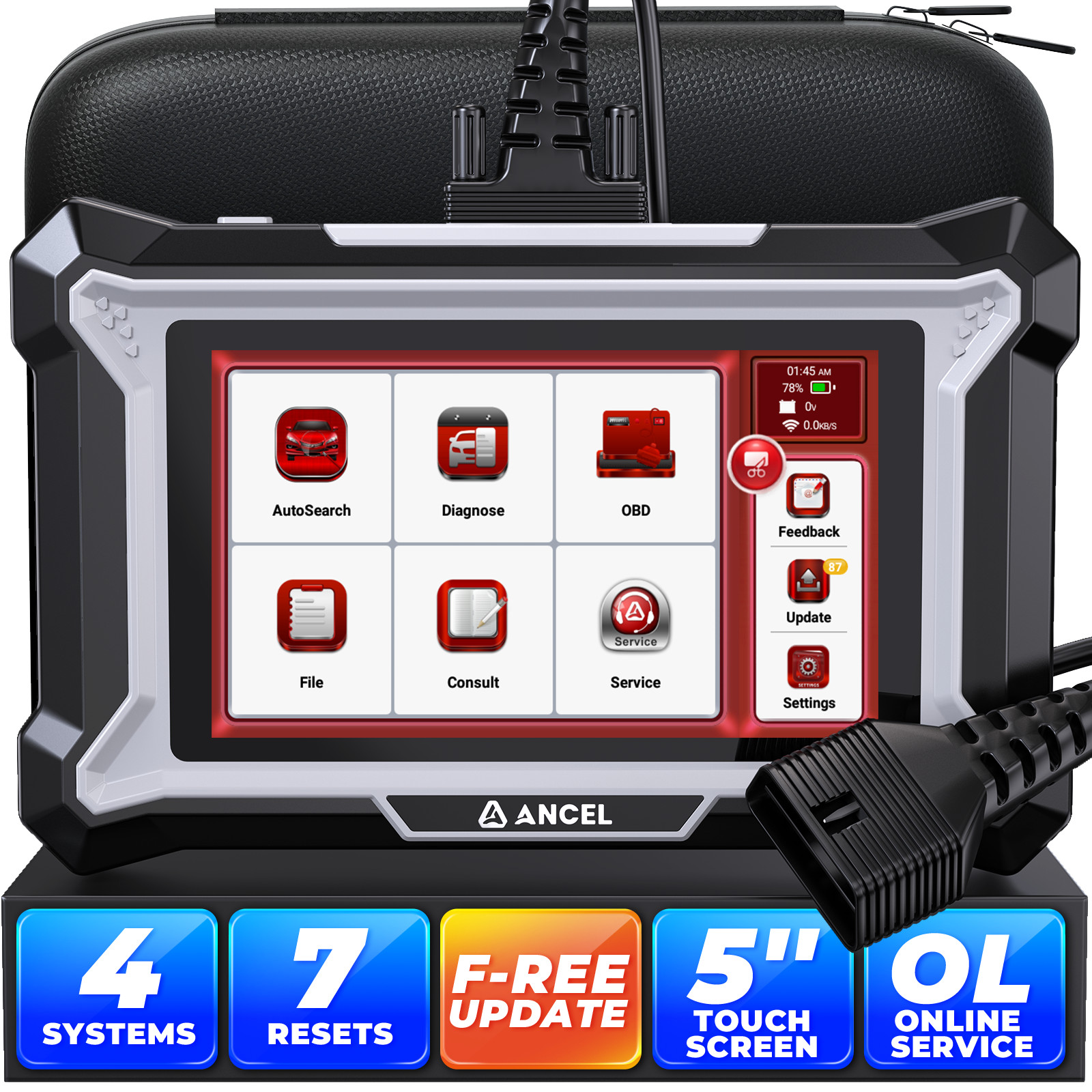 ANCEL DS100 OBD2 Scanner Check ABS SRS Transmission Engine Code Reader 7 Resets