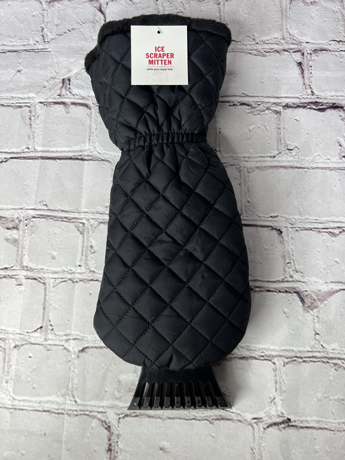 NEW Black Faux Fur Lined Mitten Car Window Ice Scraper Glove Plush Snow