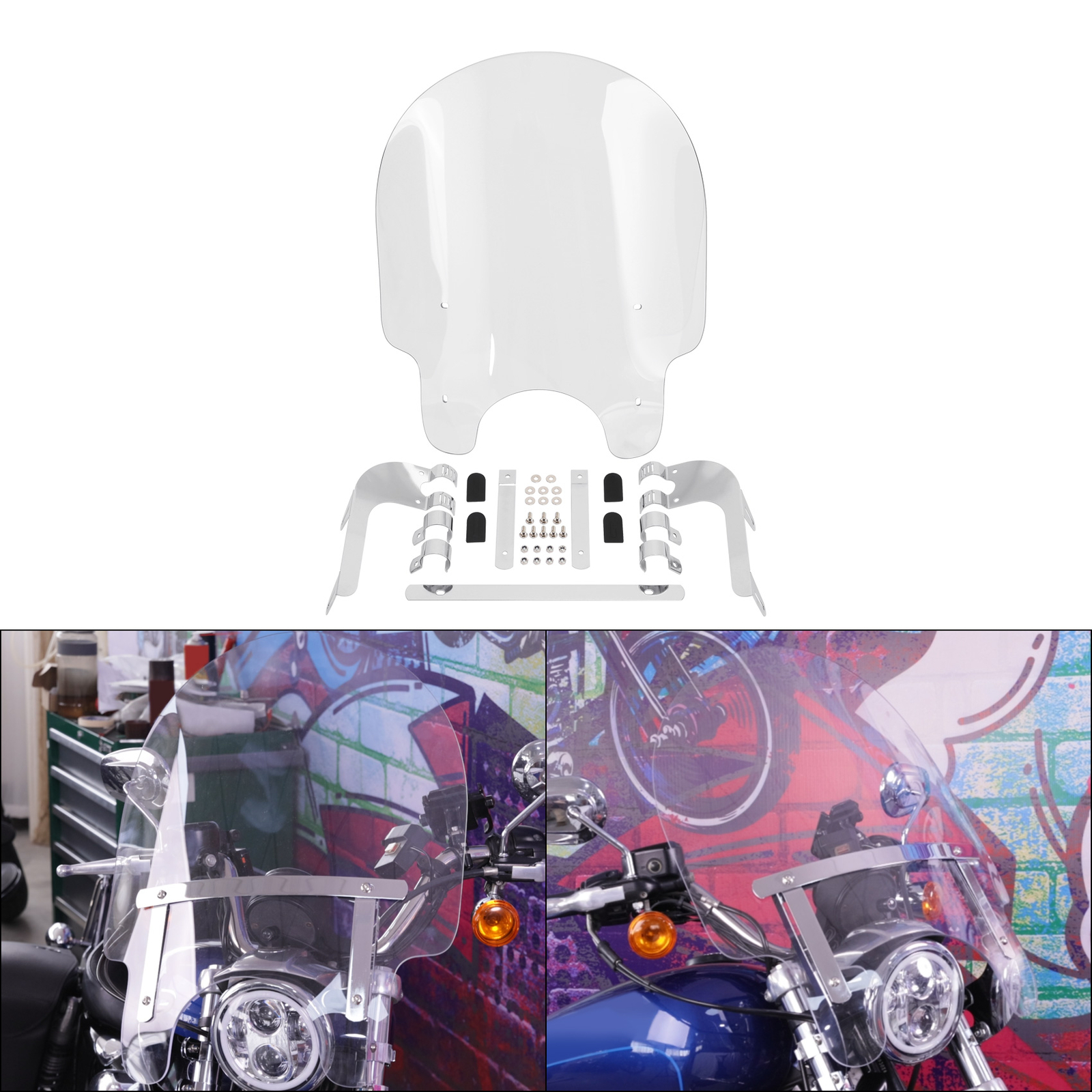 Clear Windscreen Shield W/ 39mm Clamps Forks Fit For Harley Sportster Iron XL883