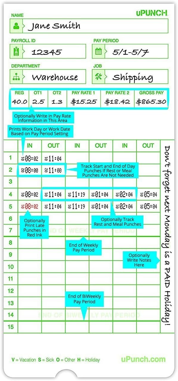 Professional Time Clock Cards - 50 Pack, Solid Design for Accurate Time Tracking