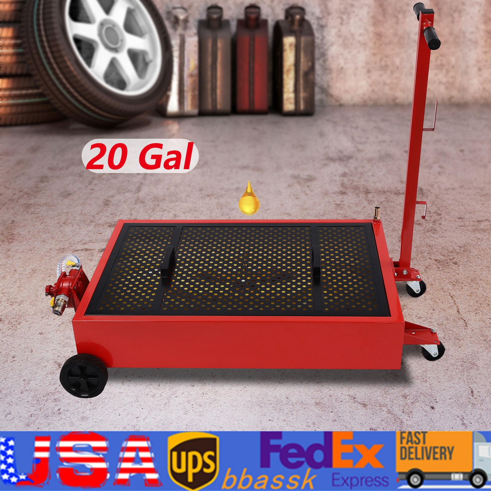 20 Gallon Oil Drain Pan Oil Drain Tank Oil Change Pan With Manual Rotary Pump
