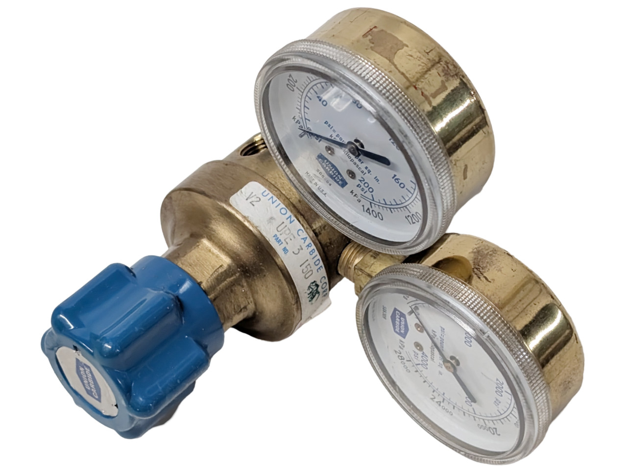 Union Carbide V2 UPE 3 150 Pressure Regulator w/Gauges