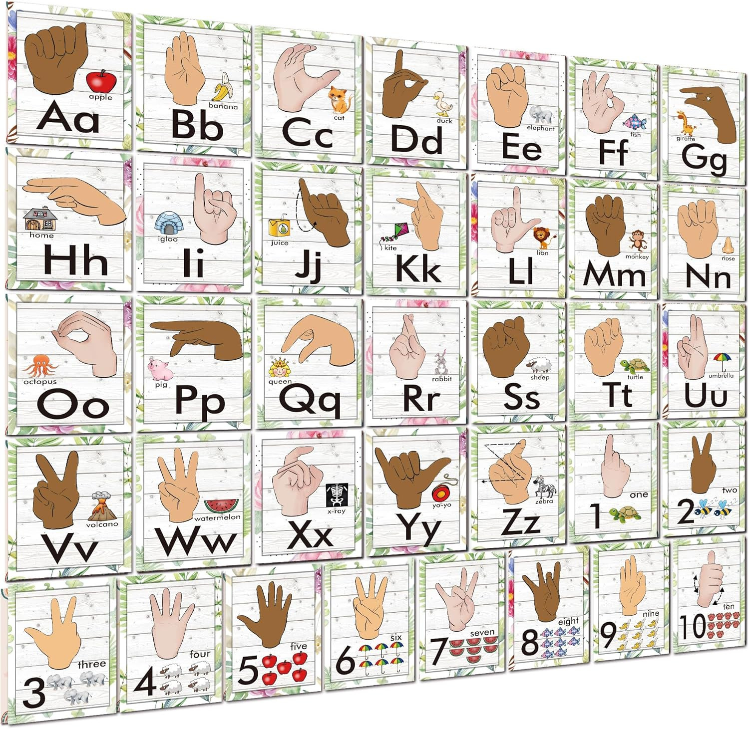 36 Pieces ASL Alphabet Line Bulletin Board Set ABC Number Sign Language Flash Ca