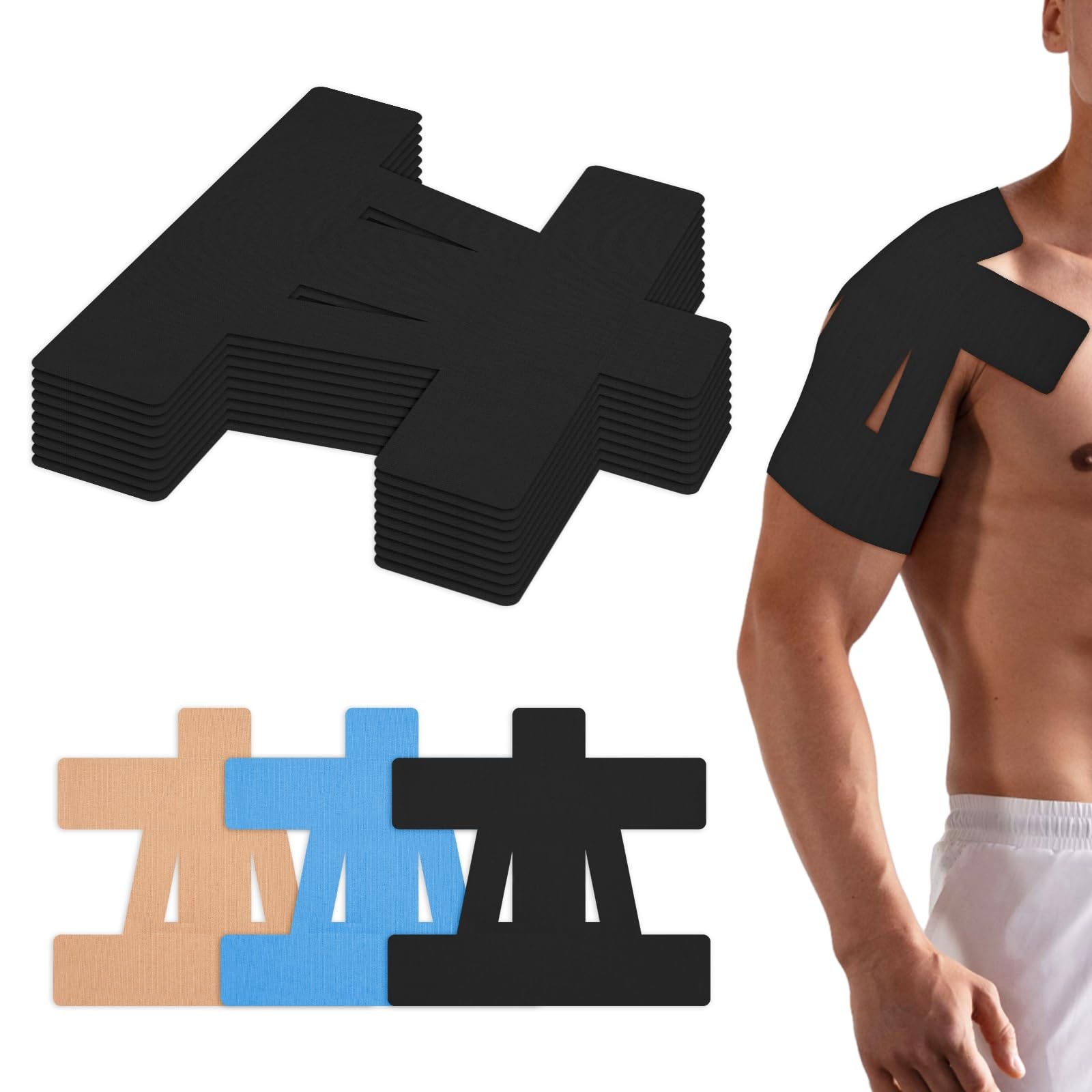 15Pcs Kinesiology Tape for Shoulder Precut,Shoulder Pain Black