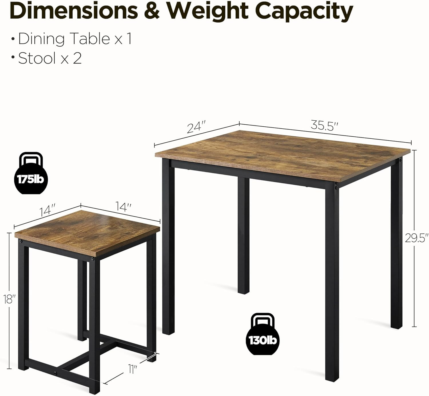 3 Piece Dining Table Set - Kitchen Table & Chair Set - Breakfast Nook Table W/ 2