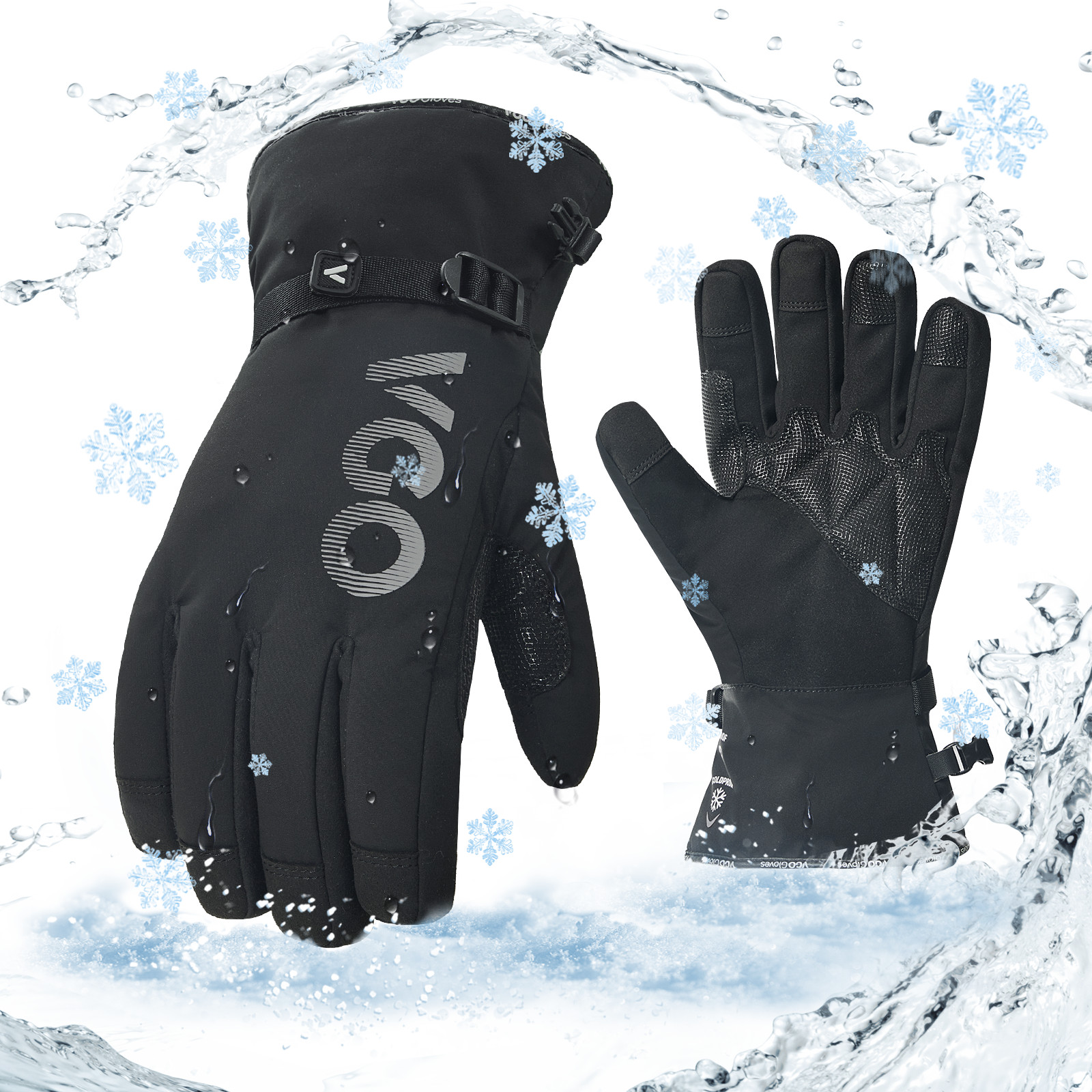Vgo 1Pairs -4℉ Lined Touchscreen Waterproof Winter Work Gloves (SL7761FLWP-BLA)