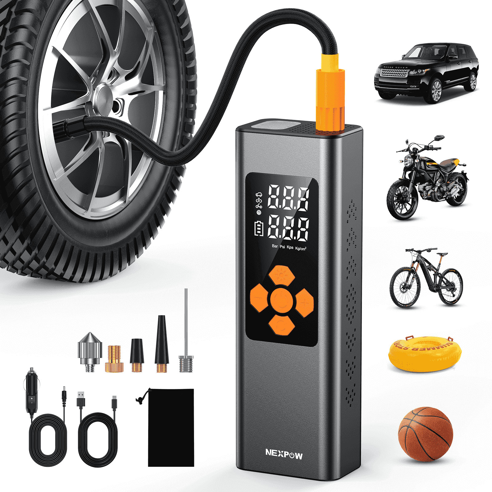 NEXPOW Portable Tire Inflator Air Compressor 150 PSI Cordless Pump 7500mAh Gray