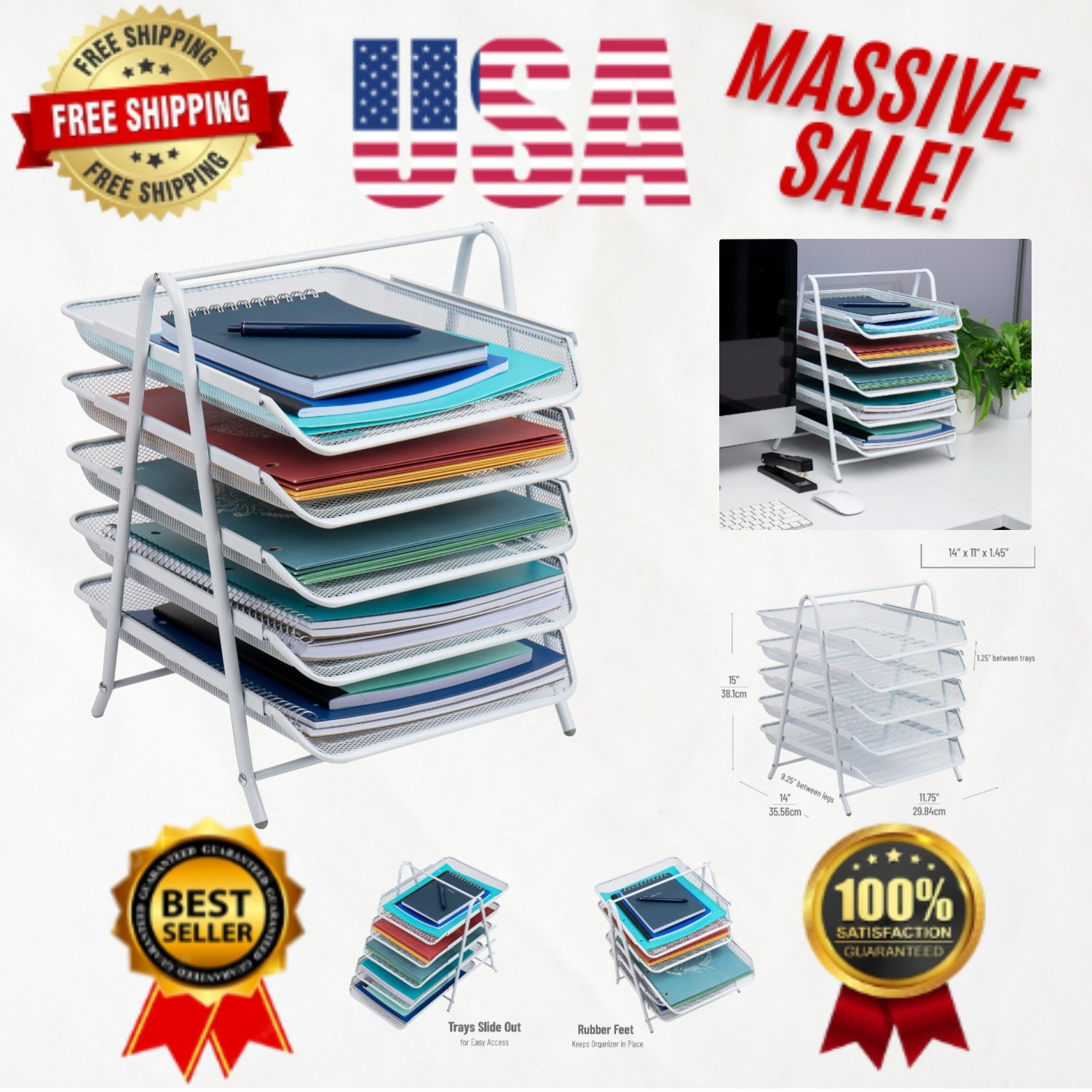 Stylish White 5-Tier Paper Tray - Efficient Desktop Organizer for Documents