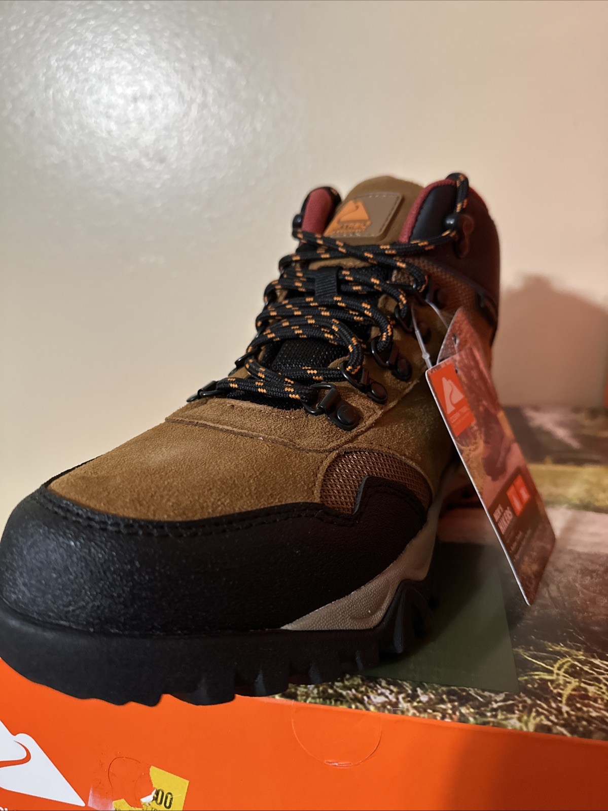 Ozark Trail Men's Redline Mid Hiker Boots Color Tan waterproof leather