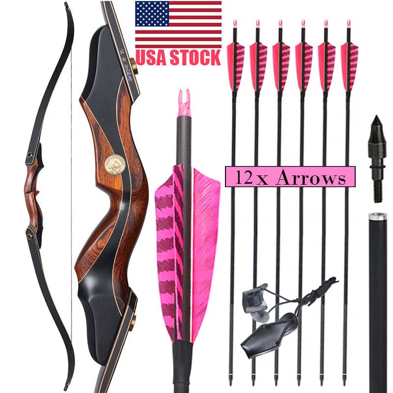 60" Archery Right Hand Wooden Riser Takedown Recurve Bow Bow Traditional Hunting