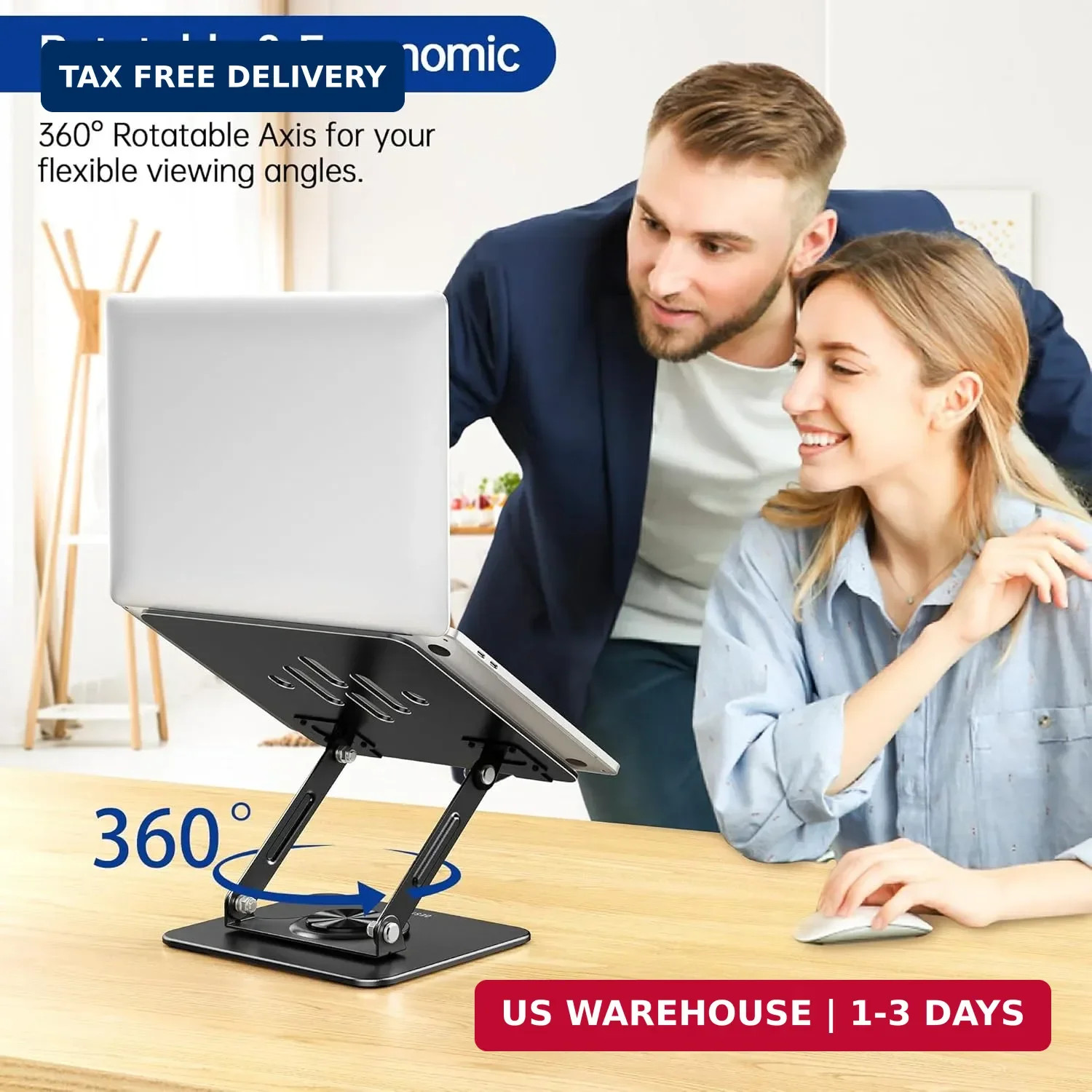 BESIGN Laptop Stand with 360° Rotating Base, Ergonomic Adjustable Notebook Riser