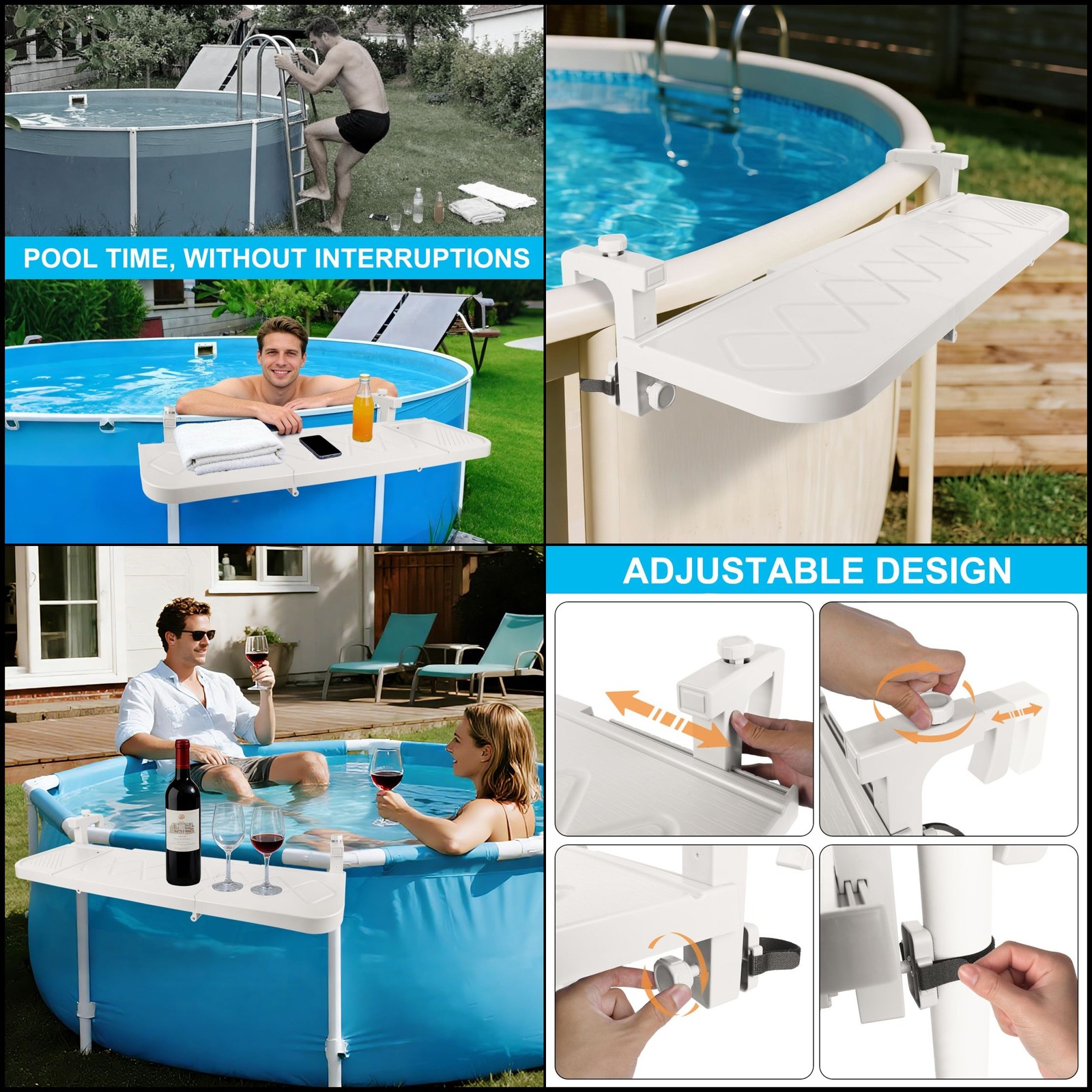 winemana Pool Bar Above Ground Pool Table Foldable Poolside Shelf White 38x12