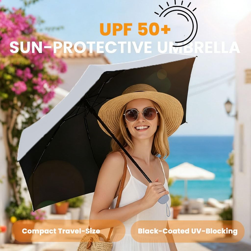 Travel Essentials Mini Umbrella with Case for Purse - Small Compact & Lightwe...