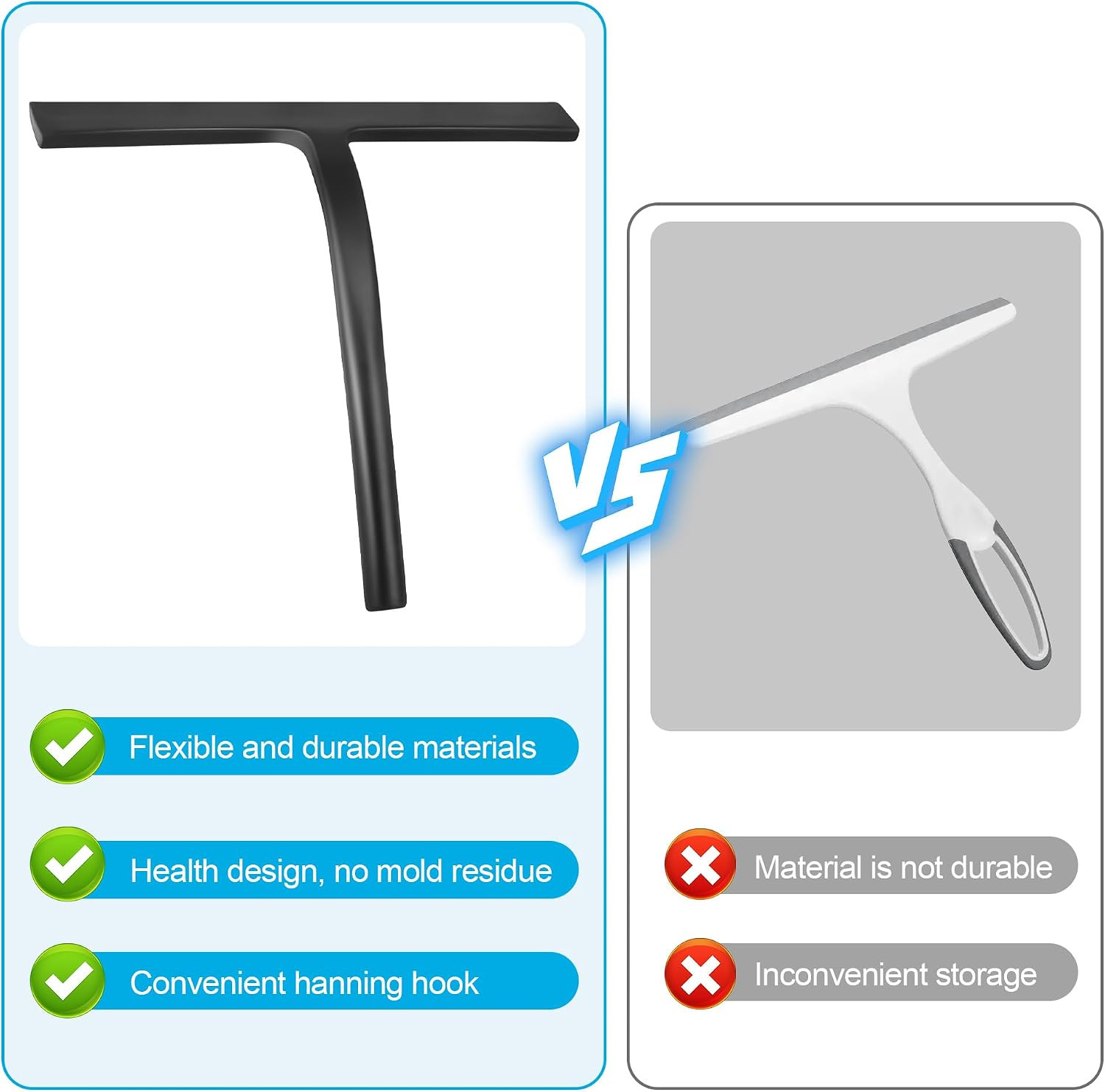 Shower Squeegee for Glass Doors, Mirror Window Tile Scrubber Cleaner with Hook S