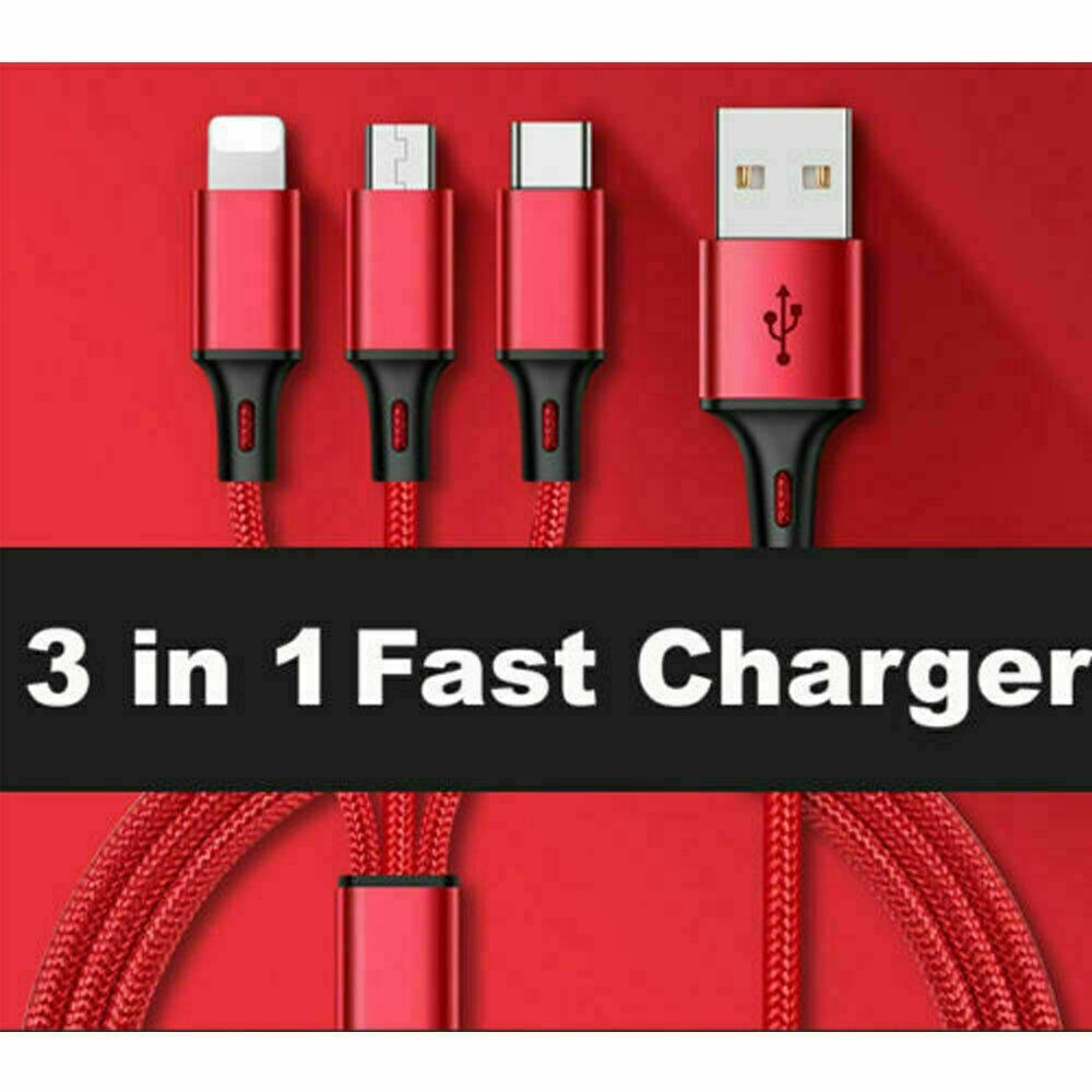 3 in 1 Fast USB Charging Cable Universal Multi Function Cell Phone Charger Cord
