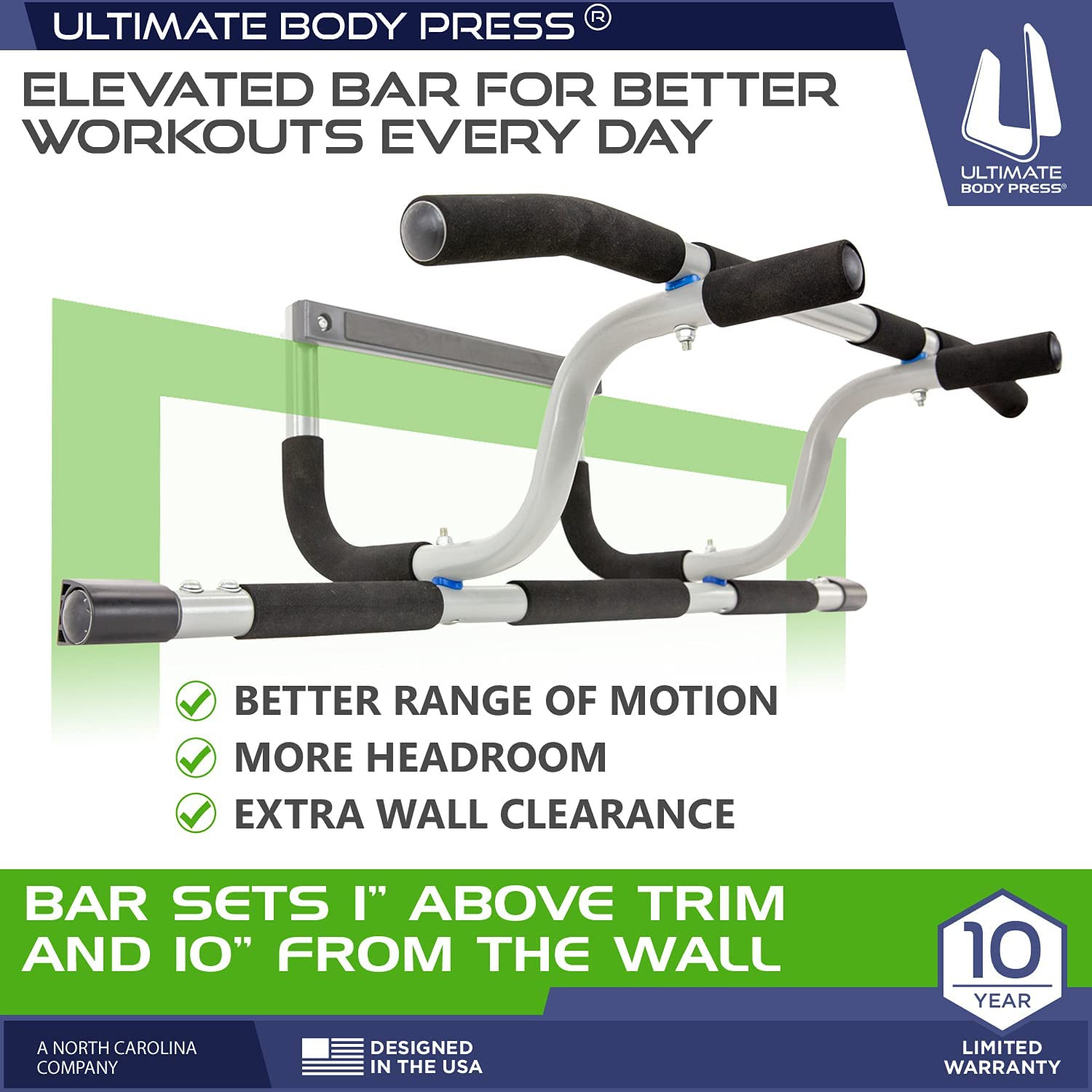XL Doorway Pull up Bar with Elevated Bar & Adjustable Width