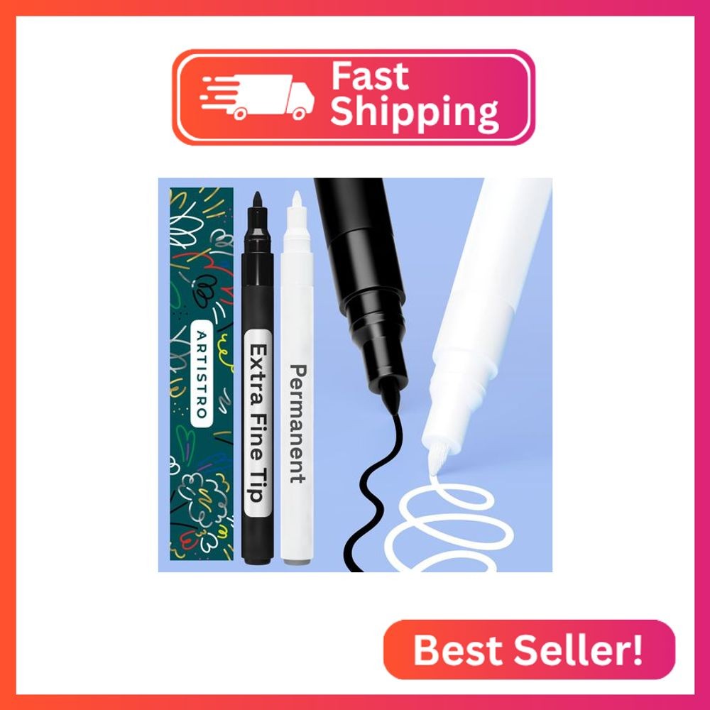 ARTISTRO 2 Black & White Permanent Marker - Waterproof Markers for Tire, Fabric,