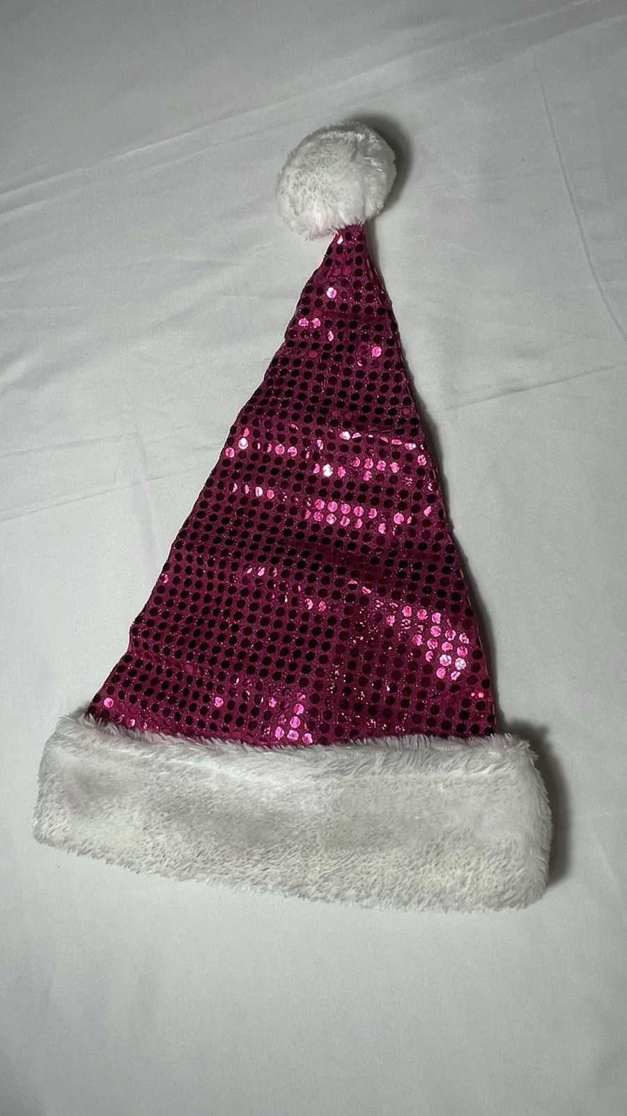 Adult Pink Shiny Polyester Acrylic Santa Christmas Hat Holiday Pom Party Costume