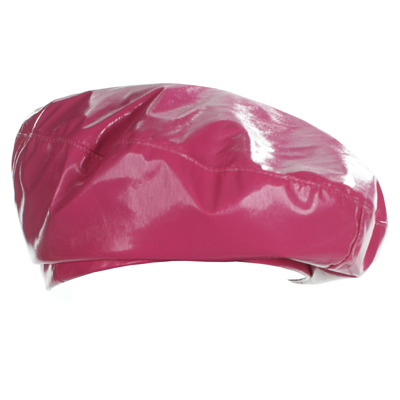 Vintage Women Patent Leather Beanie Beret Military Cap French Flat Hat Faddish