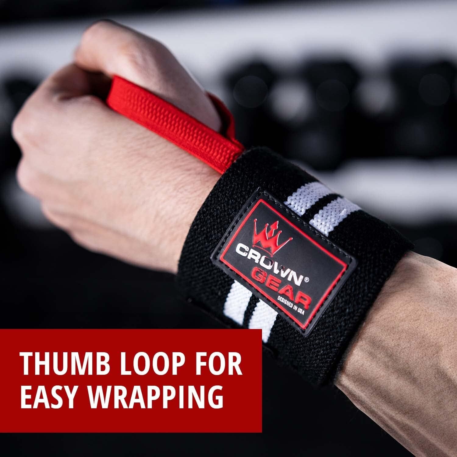 Crown Gear Weight Lifting Wrist Support Wraps with Thumb Loop