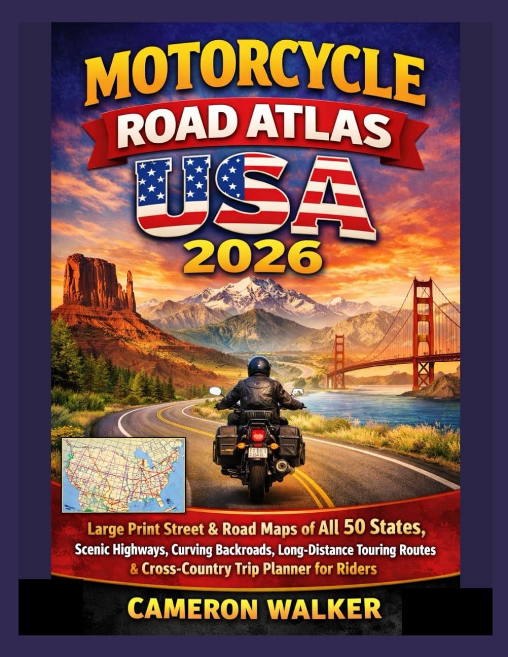 MOTORCYCLE ROAD ATLAS USA 2026: Large Print Street & Road Maps of All 50 States,