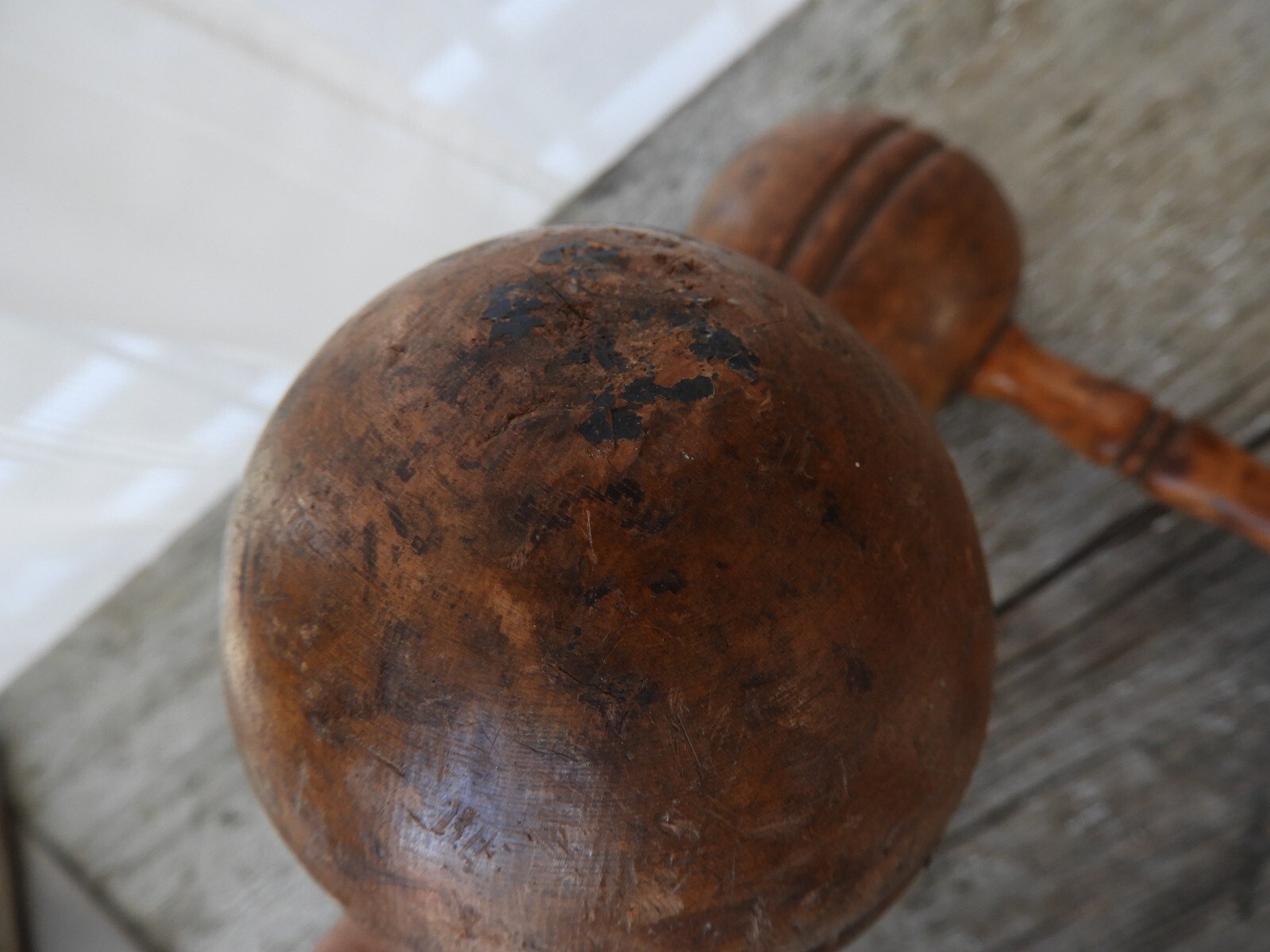 Vtg Primitive Wooden Dumbbell Set