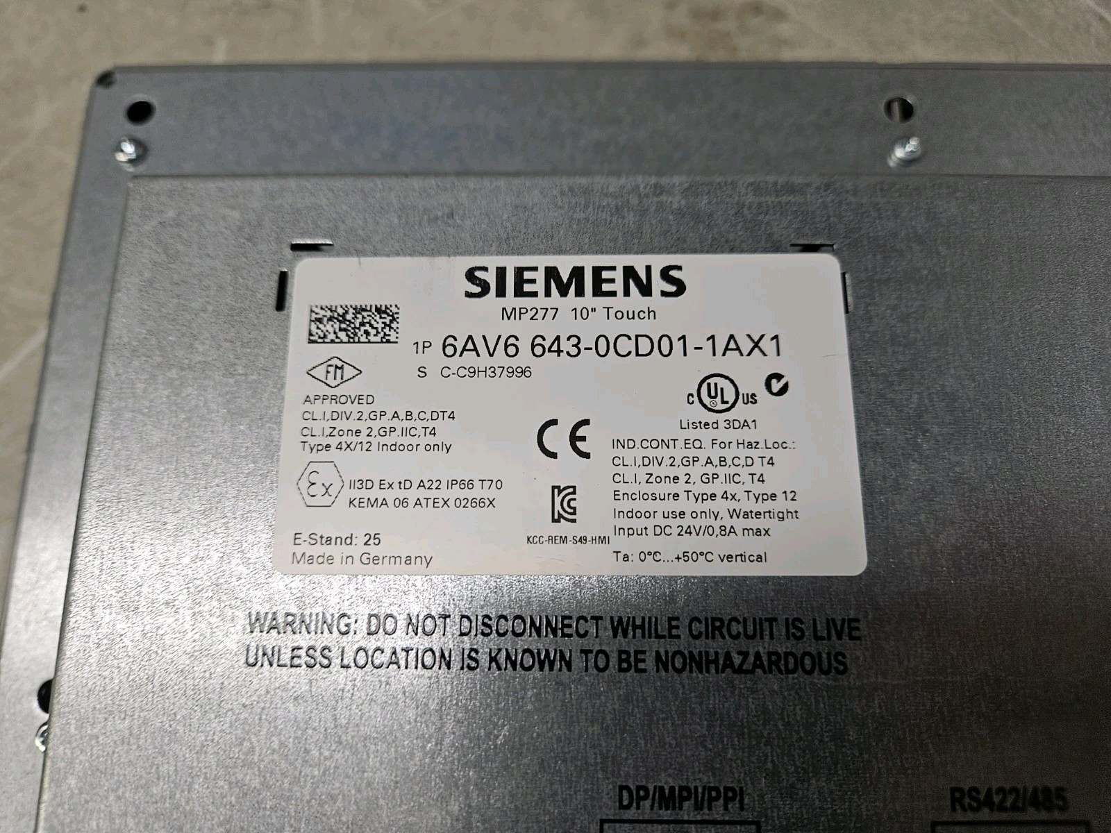 Siemens 6AV6643-0CD01-1AX1 Operator Interface Panel