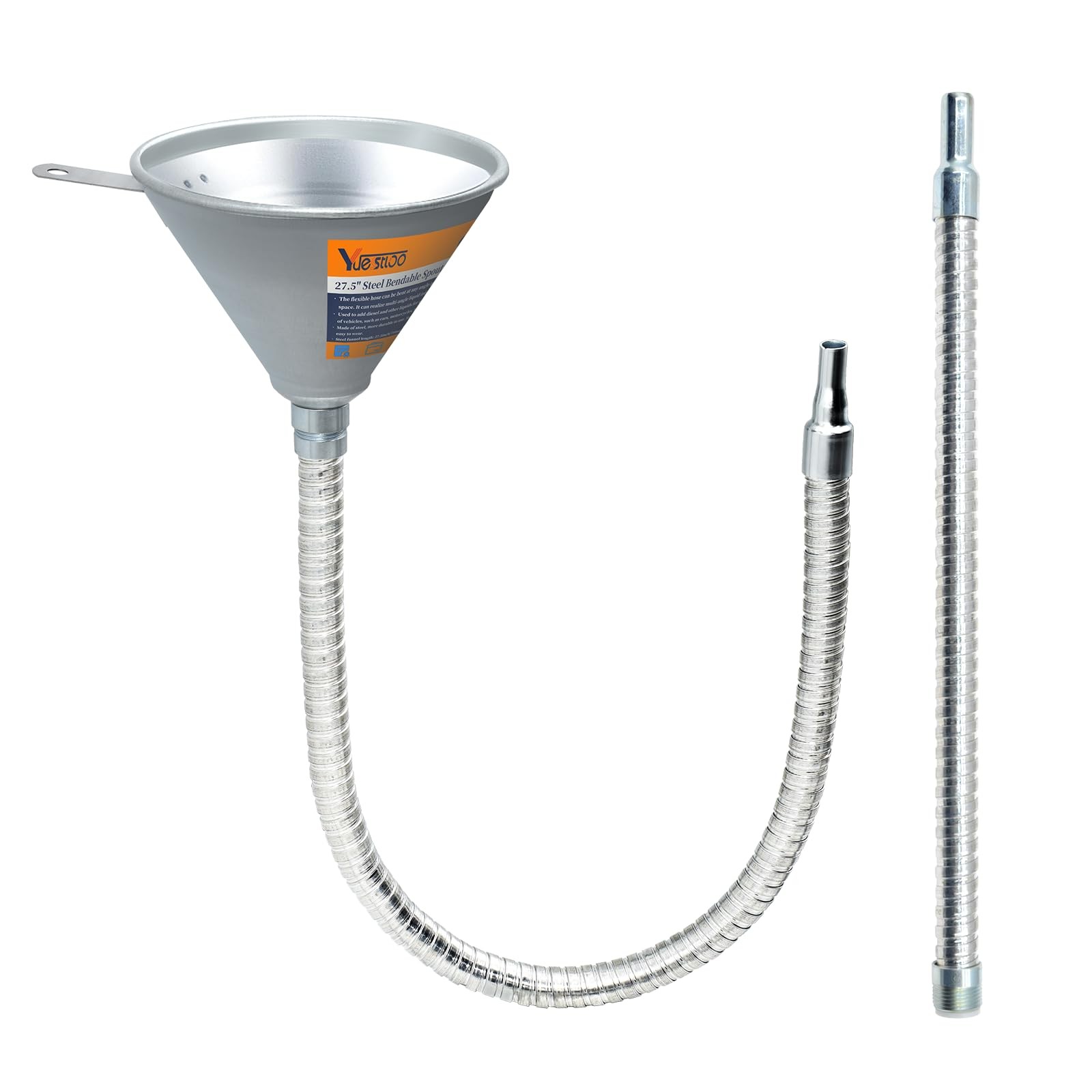 3Pcs 14.84" & 27.56" Steel Bendable Spout Funnel with Filter & Silver