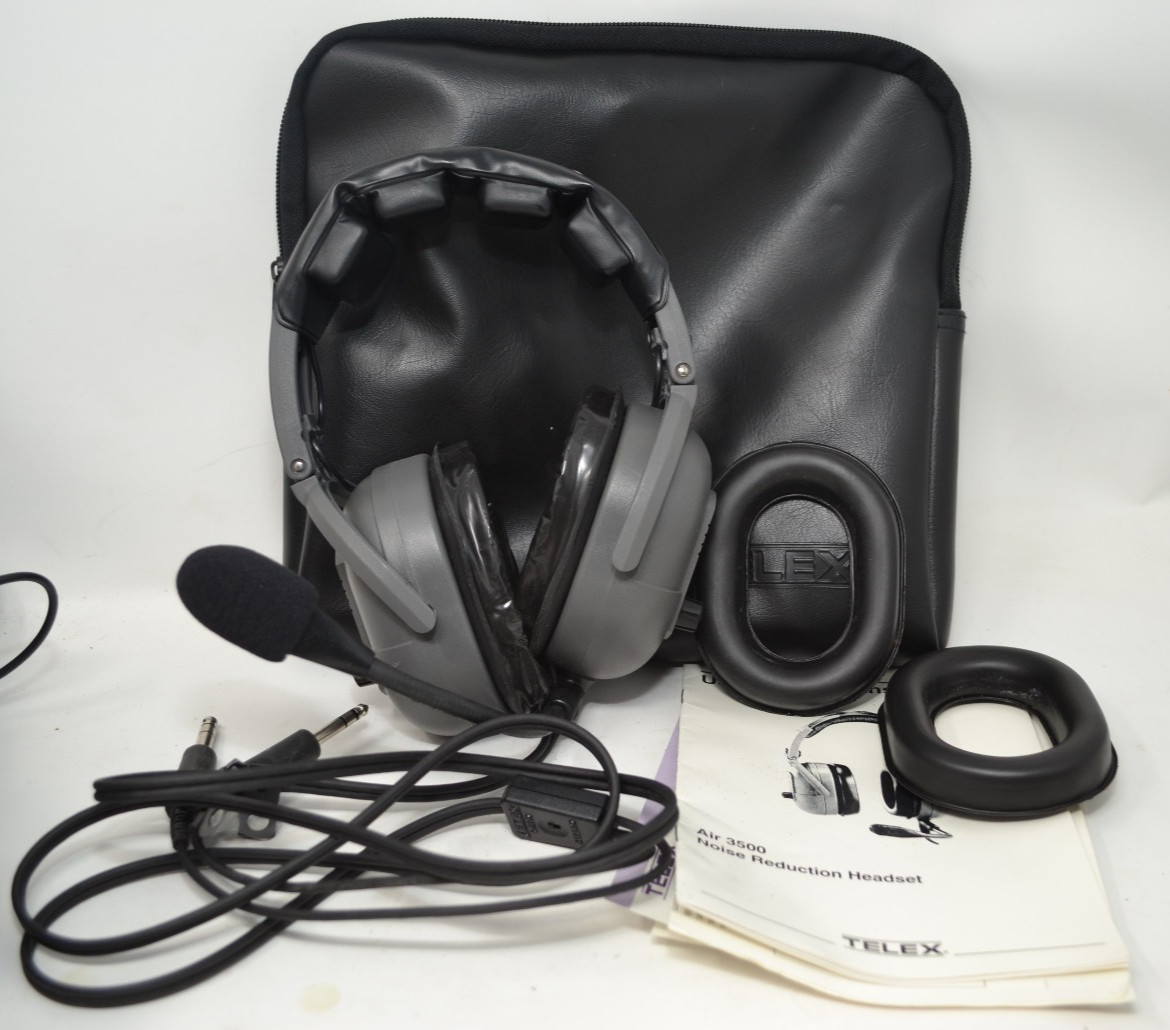 TELEX Headset AIR 3500 NR 24 DB's Stereo/Mono Switch Made USA W/ Extras - Tested