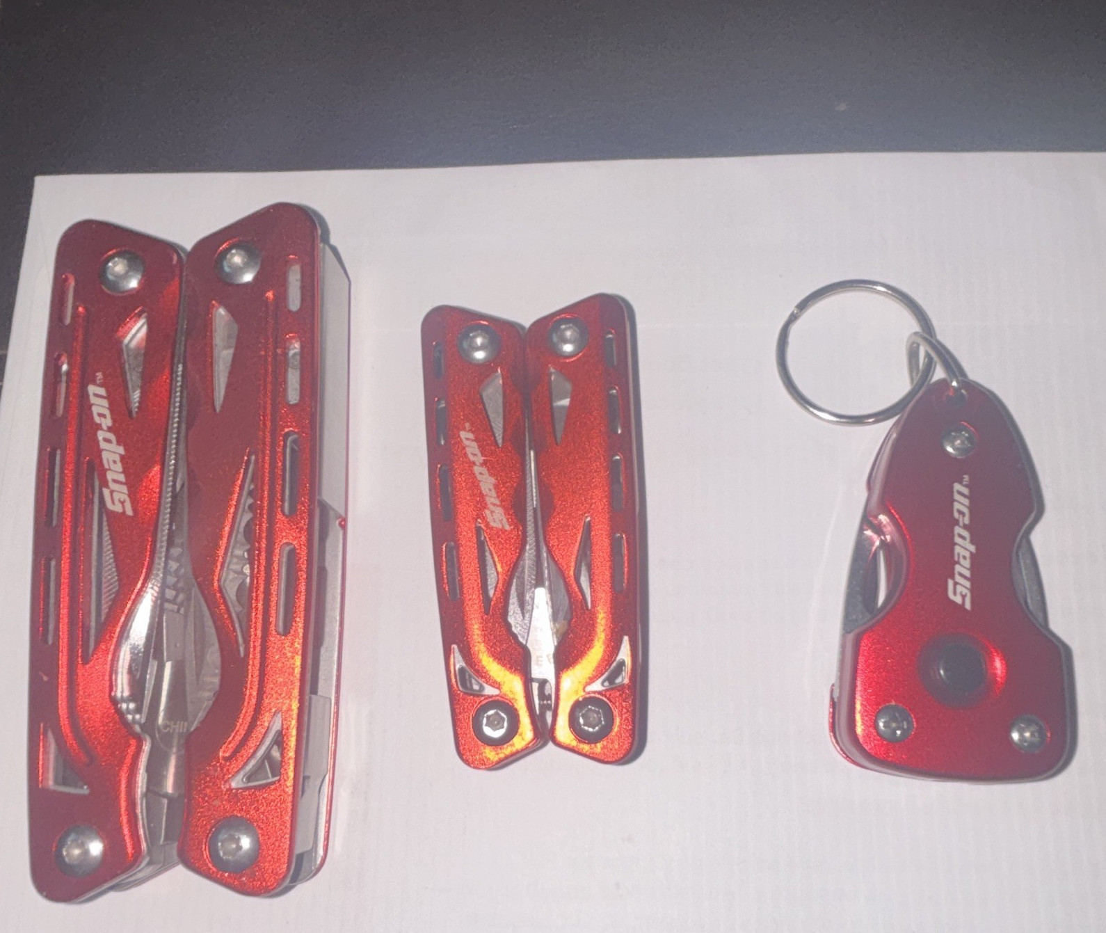 Snap-on Red Folding Multi-Tool Set 3-Piece Stainless Blade Aluminum Handle