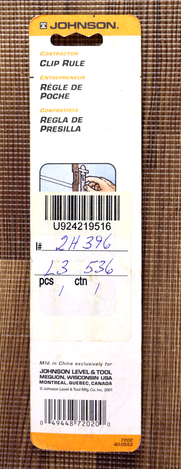 Johnson Level & Tool 6" Rule Pocket Clip 7202