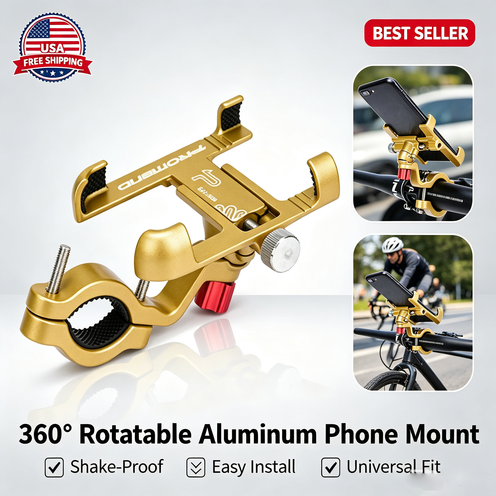 360° Rotatable Aluminum Alloy Motorcycle Handlebar Phone Mount Holder