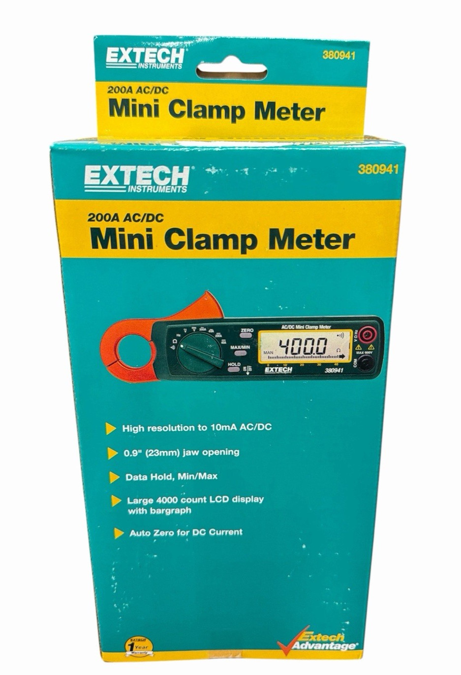 EXTECH 380941 Mini Clamp Meter 200A AC/DC 400 Ohms w/ Carrying Case