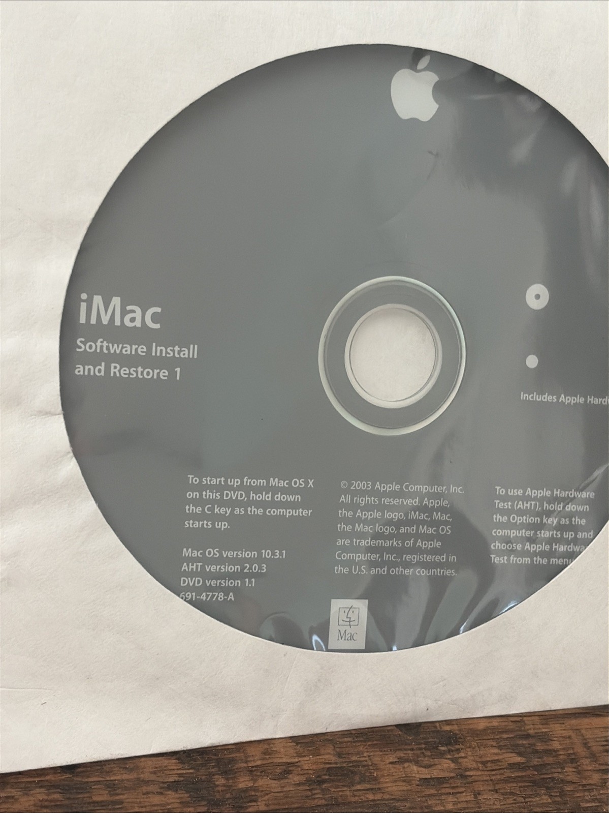 VTG 2003 Apple iMac OS X Version 10.3.1 Install Discs Set