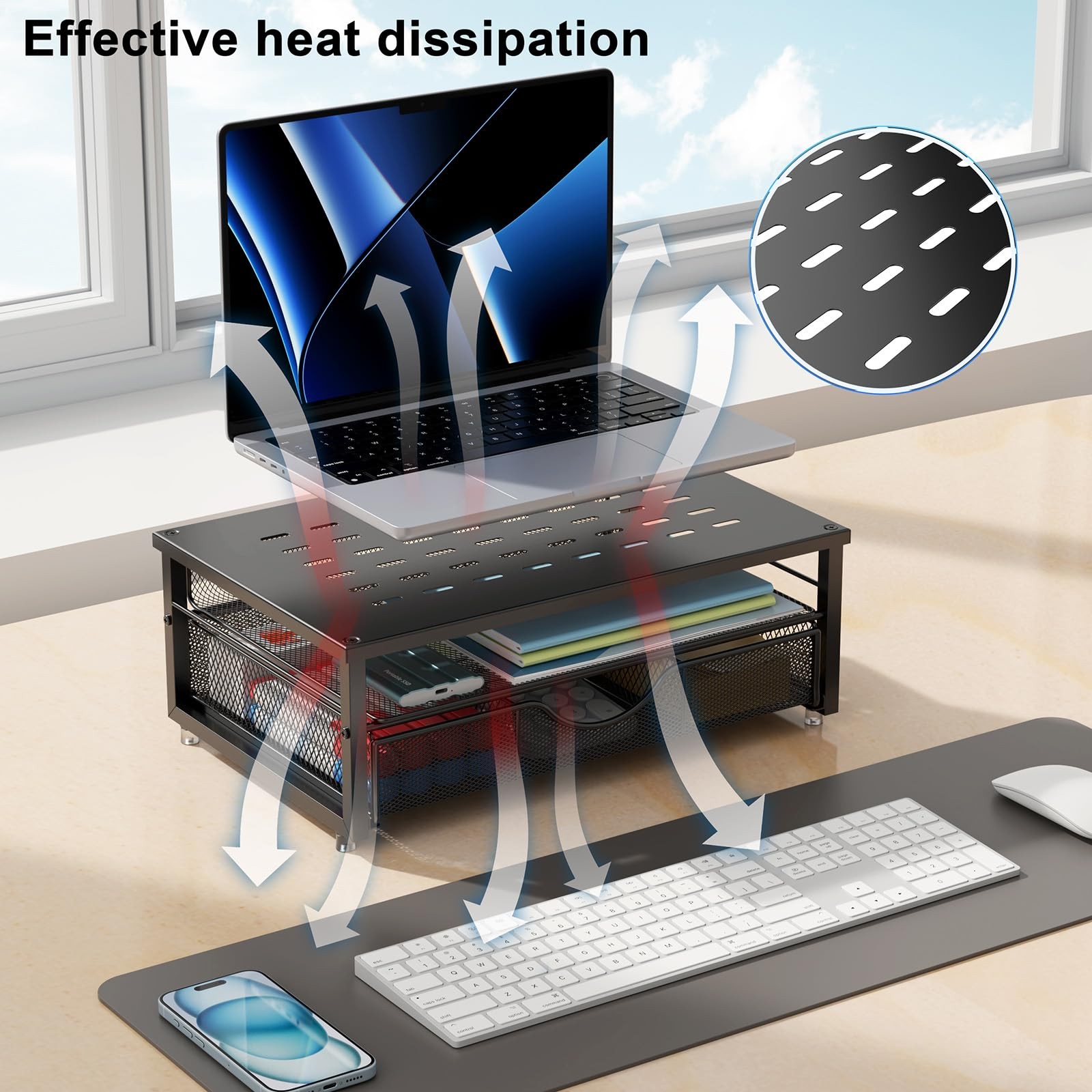 Monitor Stand Riser with Drawer - Desk Organizer for Office & Classroom