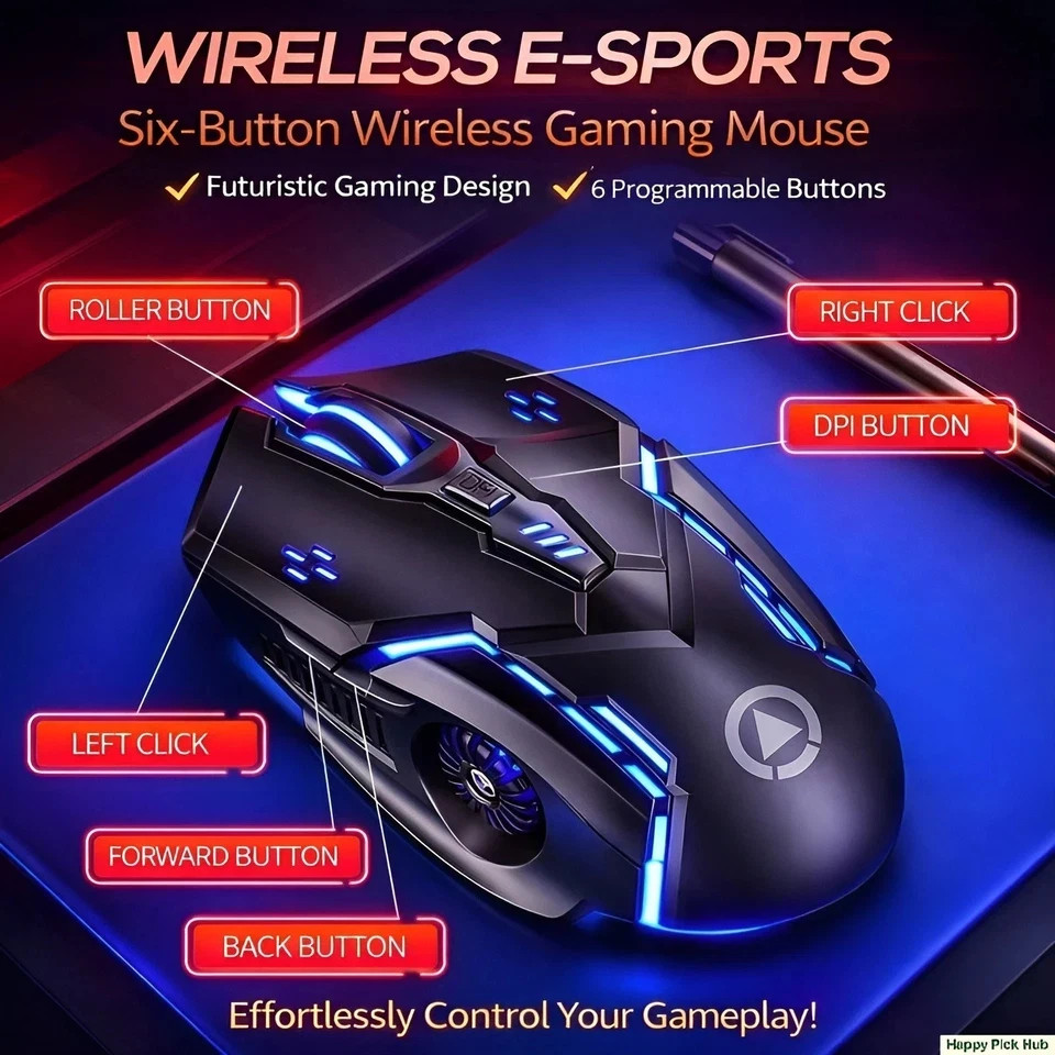 Wireless Gaming Mouse Silent RGB Rechargeable LED Optical USB Mouse