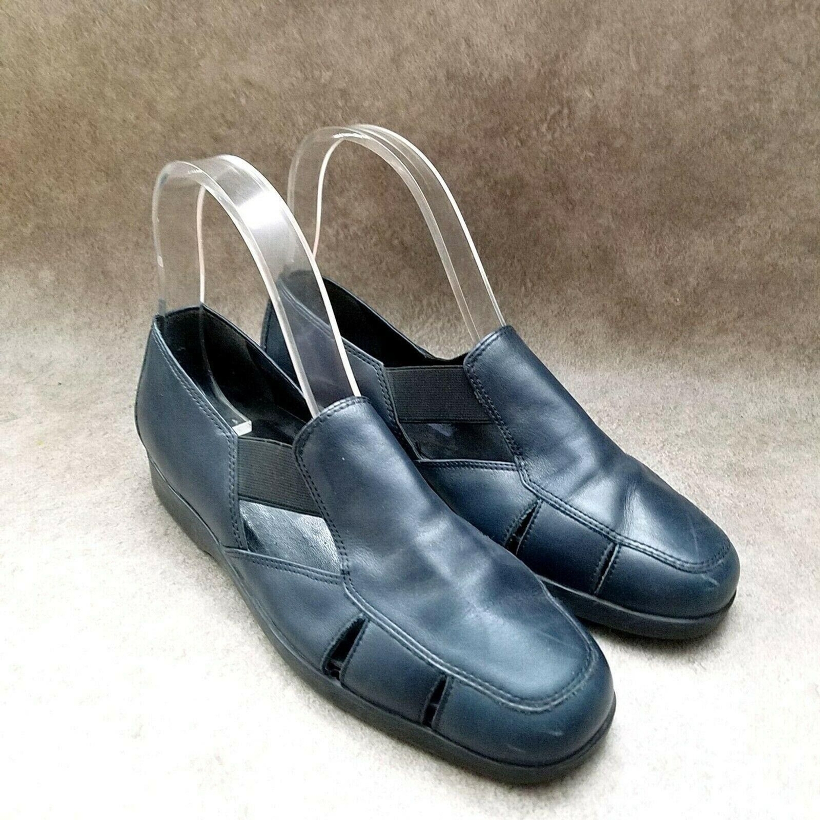 Easy Spirit Womens   Sz 8 M Blue  Leather Slip On Loafer Low Wedge