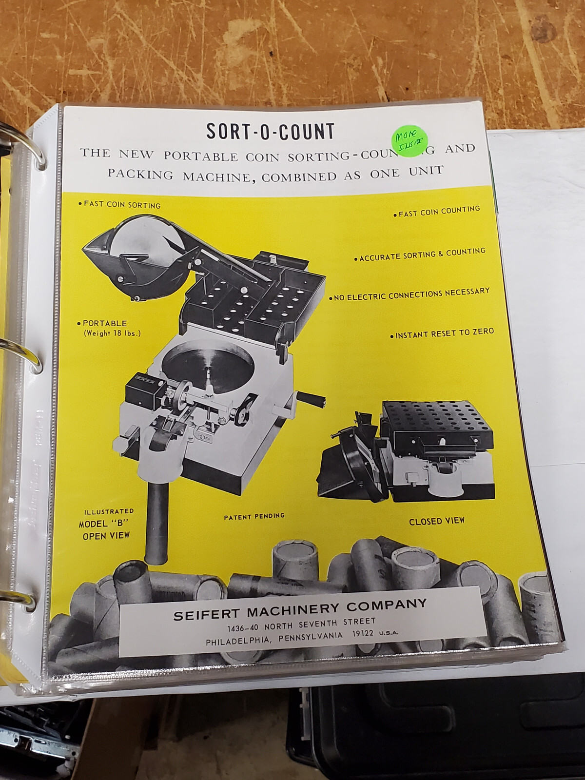 Seifert Machinery Company SORT-O-COUNT - good original 8 By 11 Inches