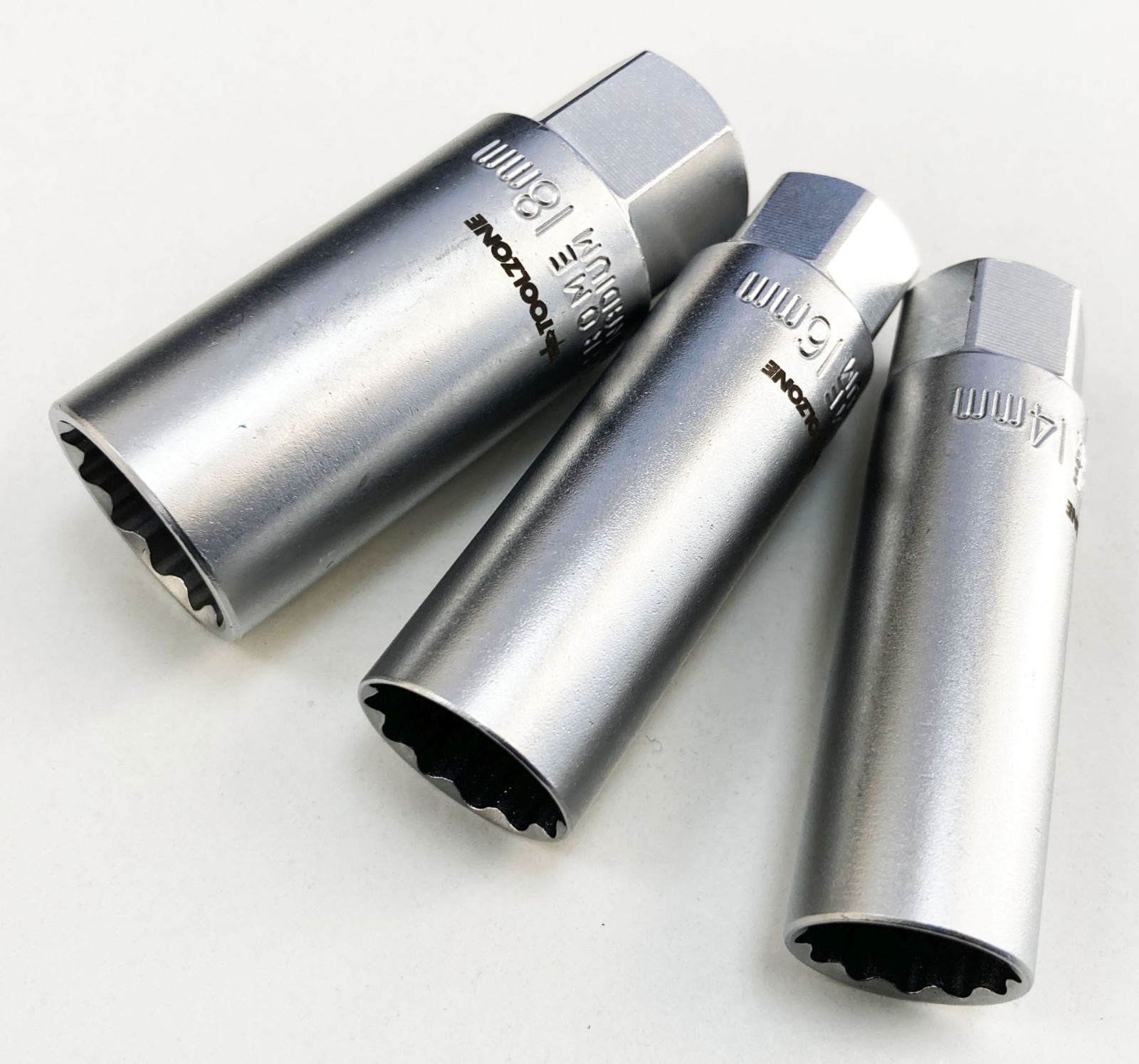 Elite 3pc Spark Plug Socket Set 3/8" Thin Wall 14mm 16mm 18mm Engine Wrench Set