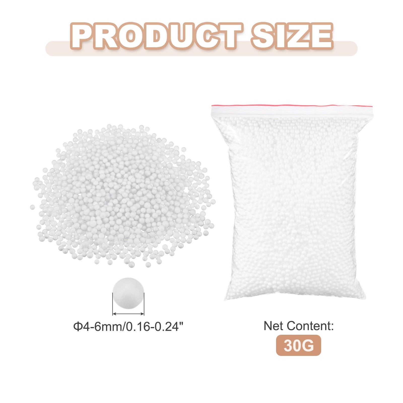 Foam Beads, 4-6mm Mini Polystyrene Foam Balls (White, 1 Pack 30g)