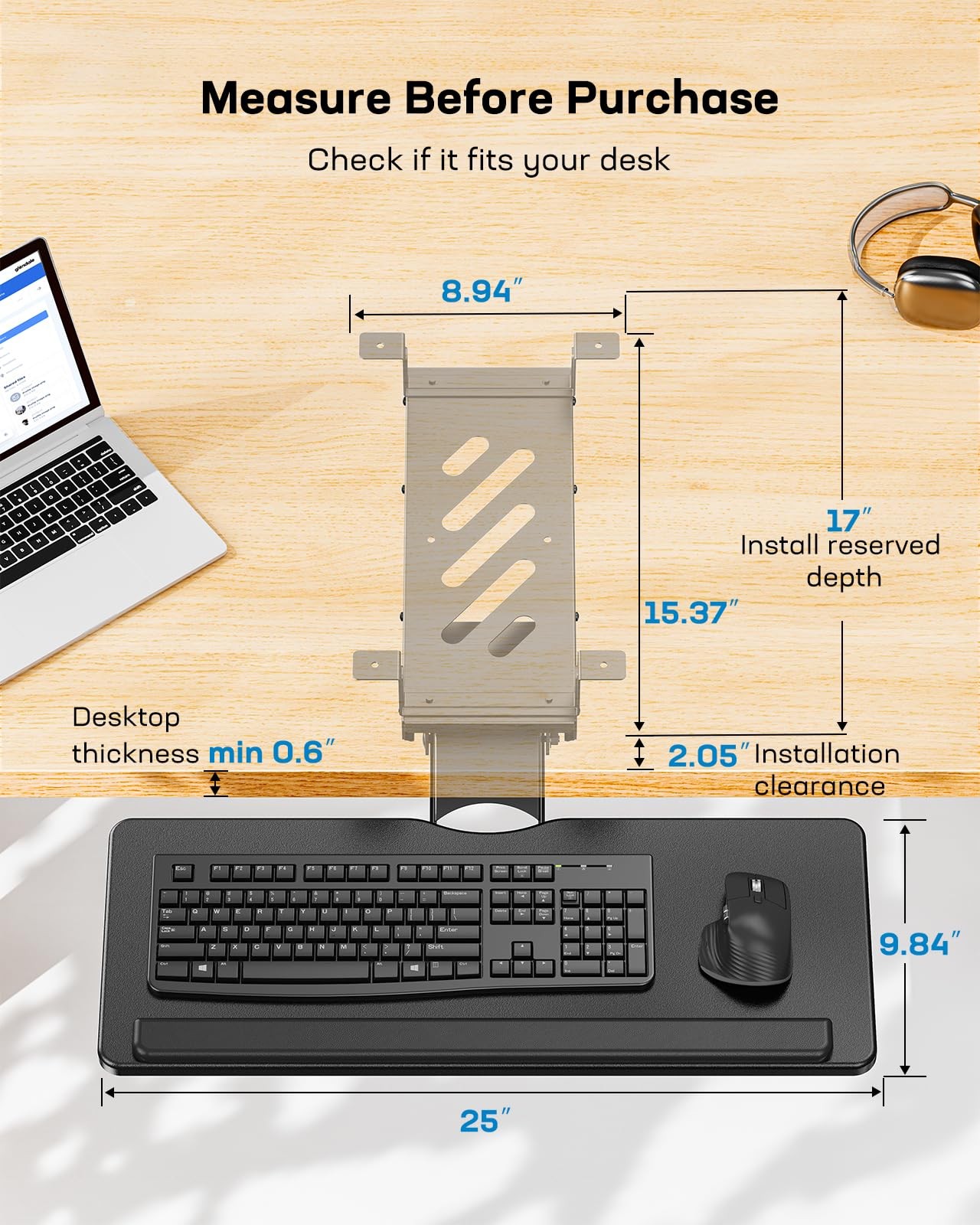 HUANUO Keyboard Tray Under Desk, Adjustable Ergonomic Keyboard & Mouse Tray, ...