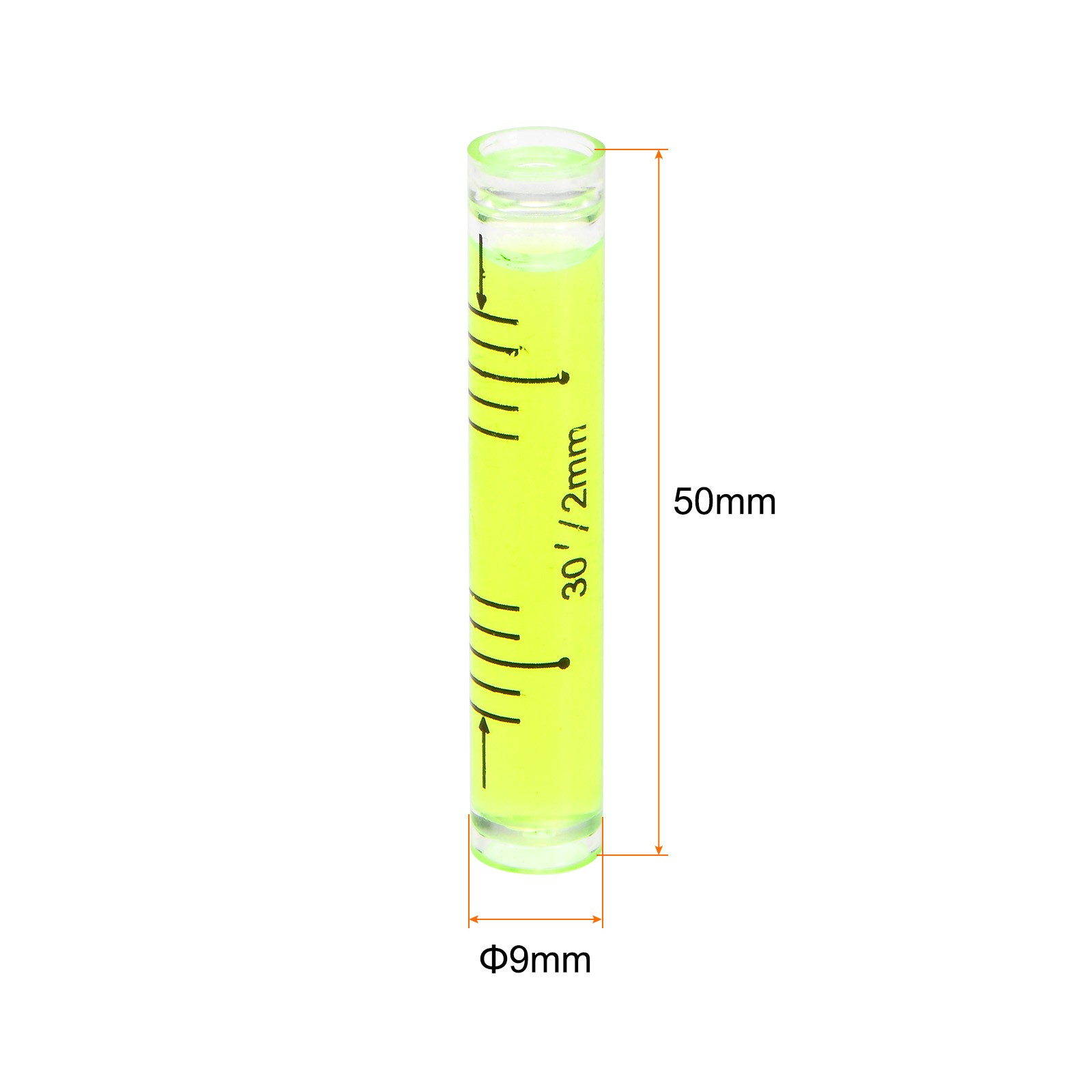 6pcs Small Cylindrical Bubble Level Vials 9x50mm Levels Measuring Tools]