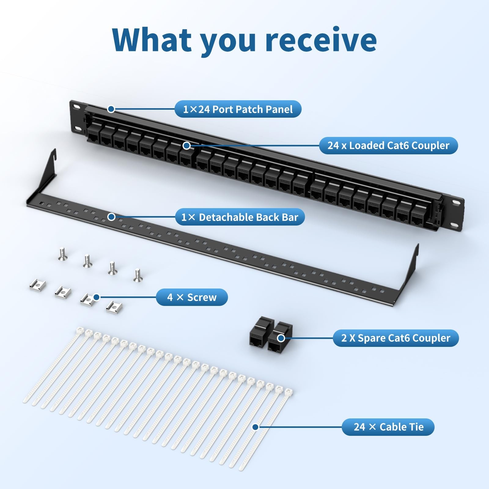 24 Port Patch Panel, Keystone Patch Panel 24 Port Loaded with RJ45 Couplers P...