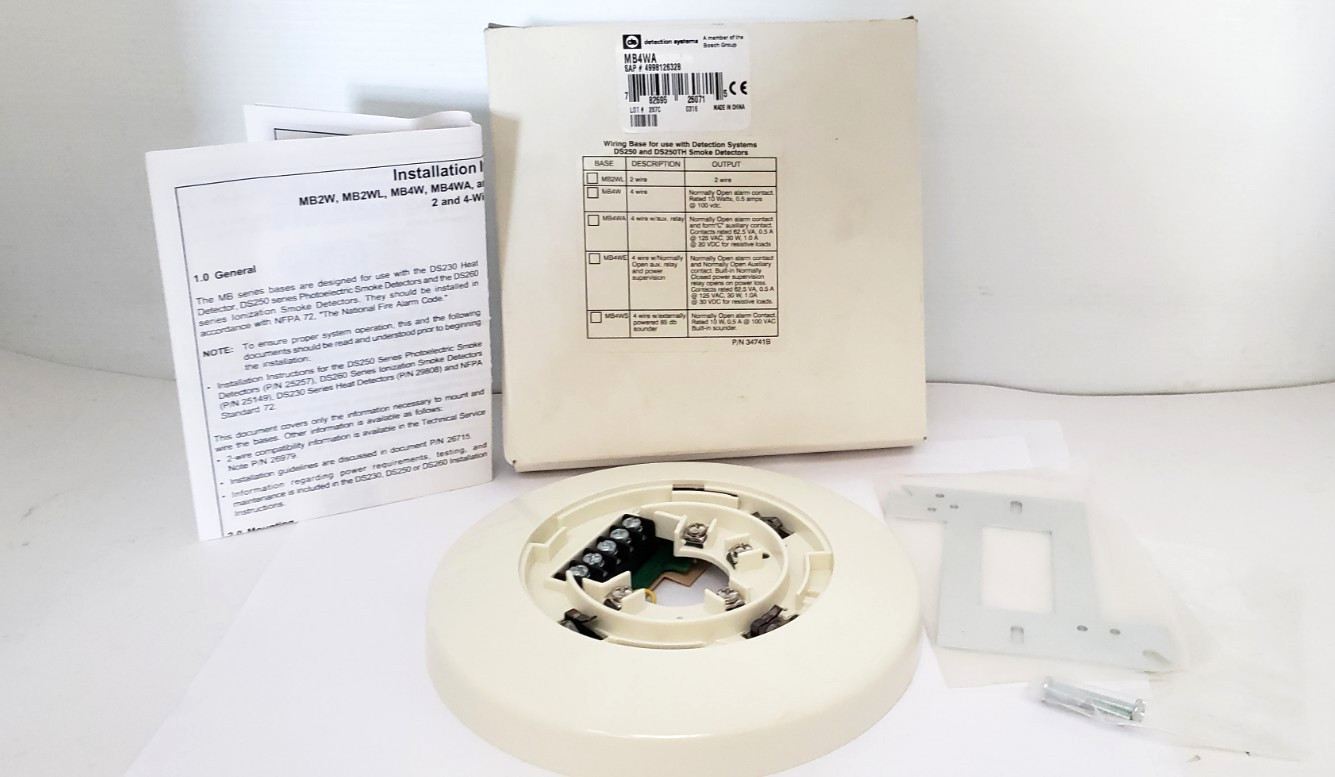 DETECTION SYSTEMS MB4WA 4-WIRE SMOKE DETECTOR BASE, NIB