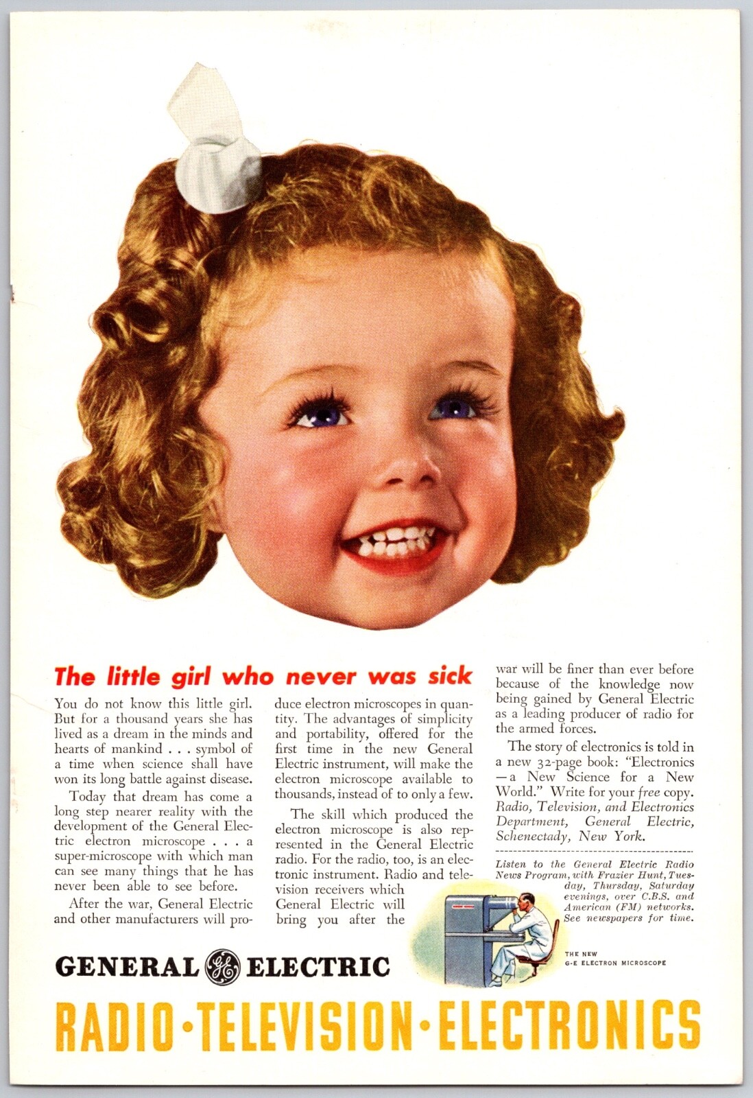 1943 General Electric GE Vintage Electronics Ad Electron Microscope War Time