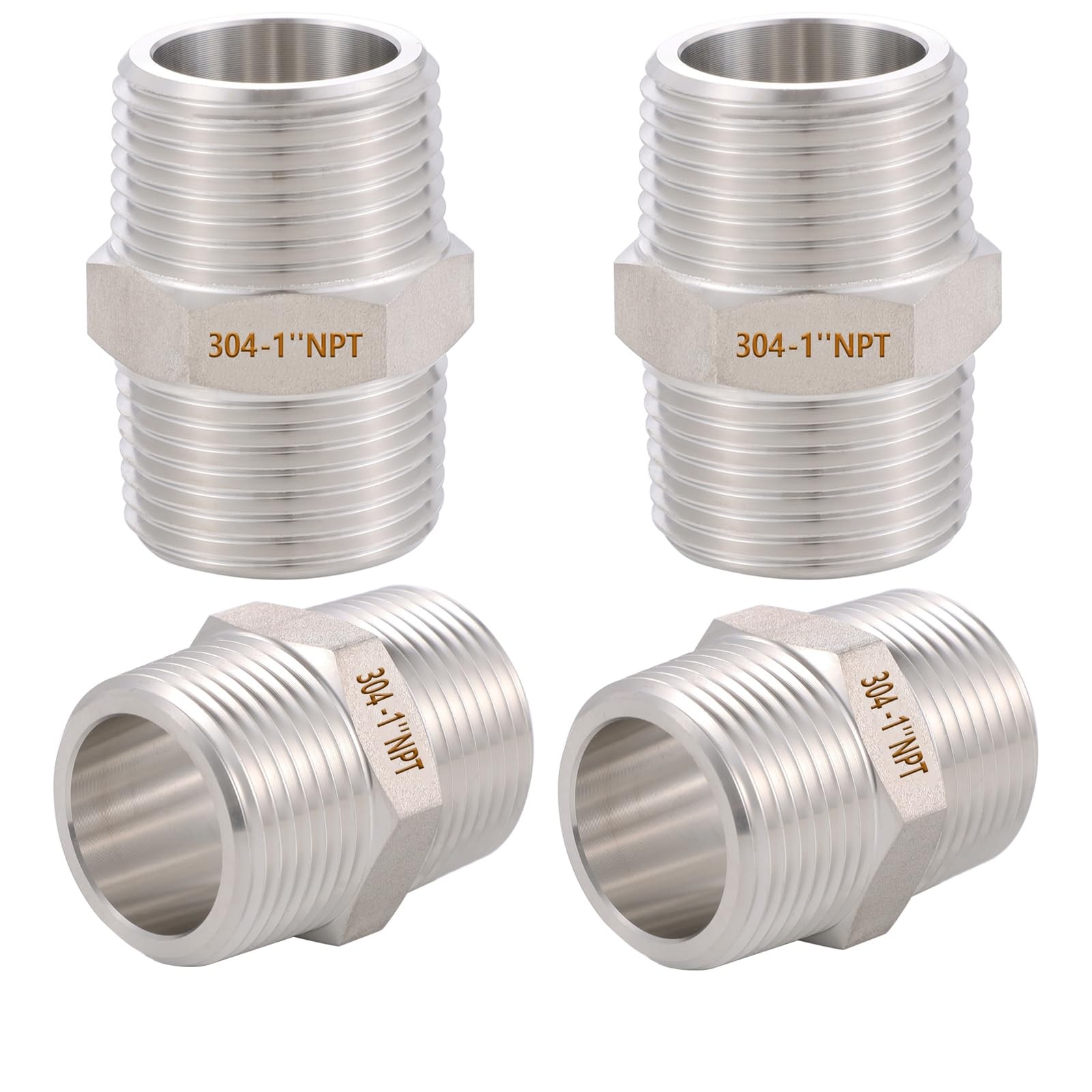 SNUTUYA 4PCS Hex Nipple 1" x Male x Male-4PCS, Stainless Steel