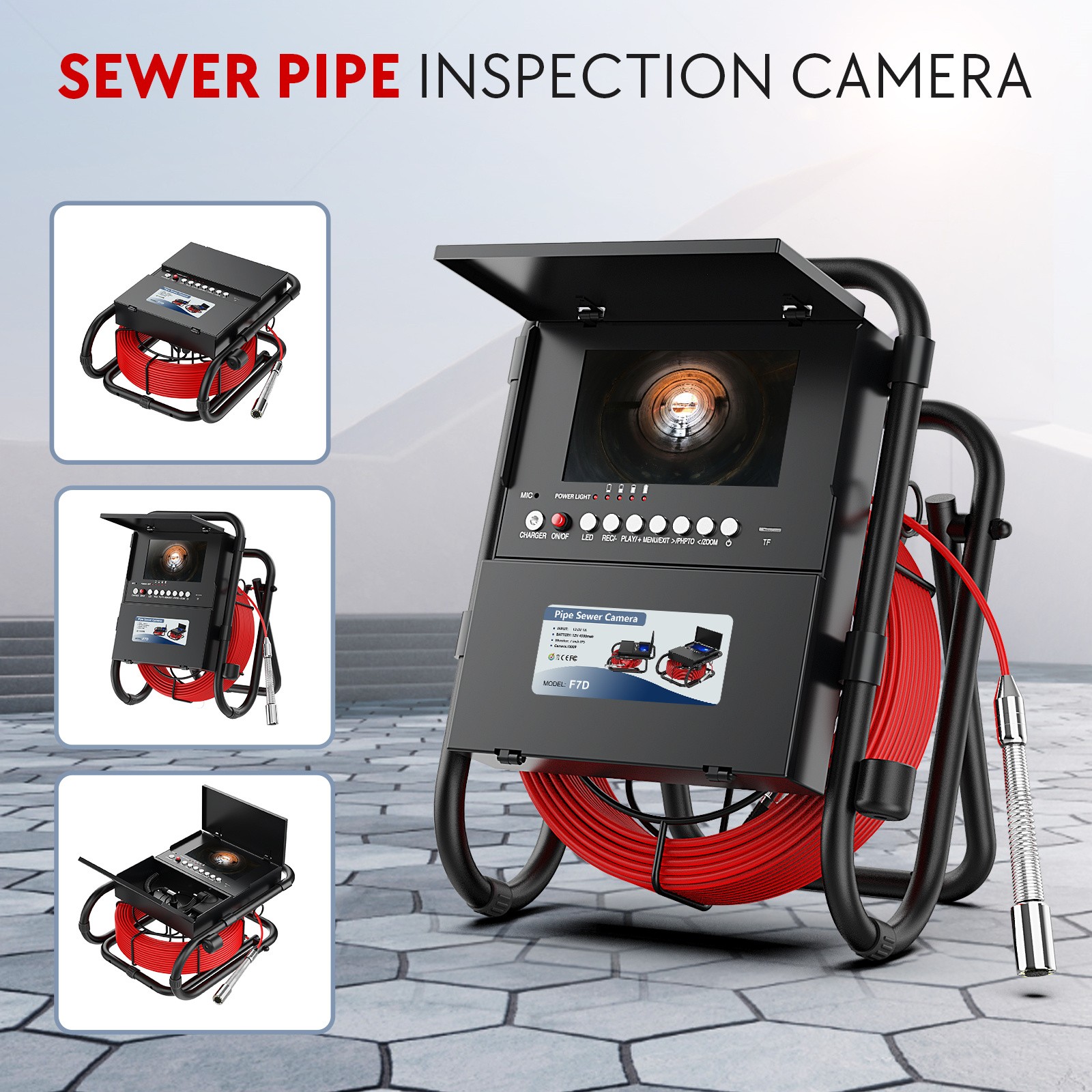 30M Pipe Inspection Camera 23mm Endoscope Probe 7" Monitor Sewer Drain Camera