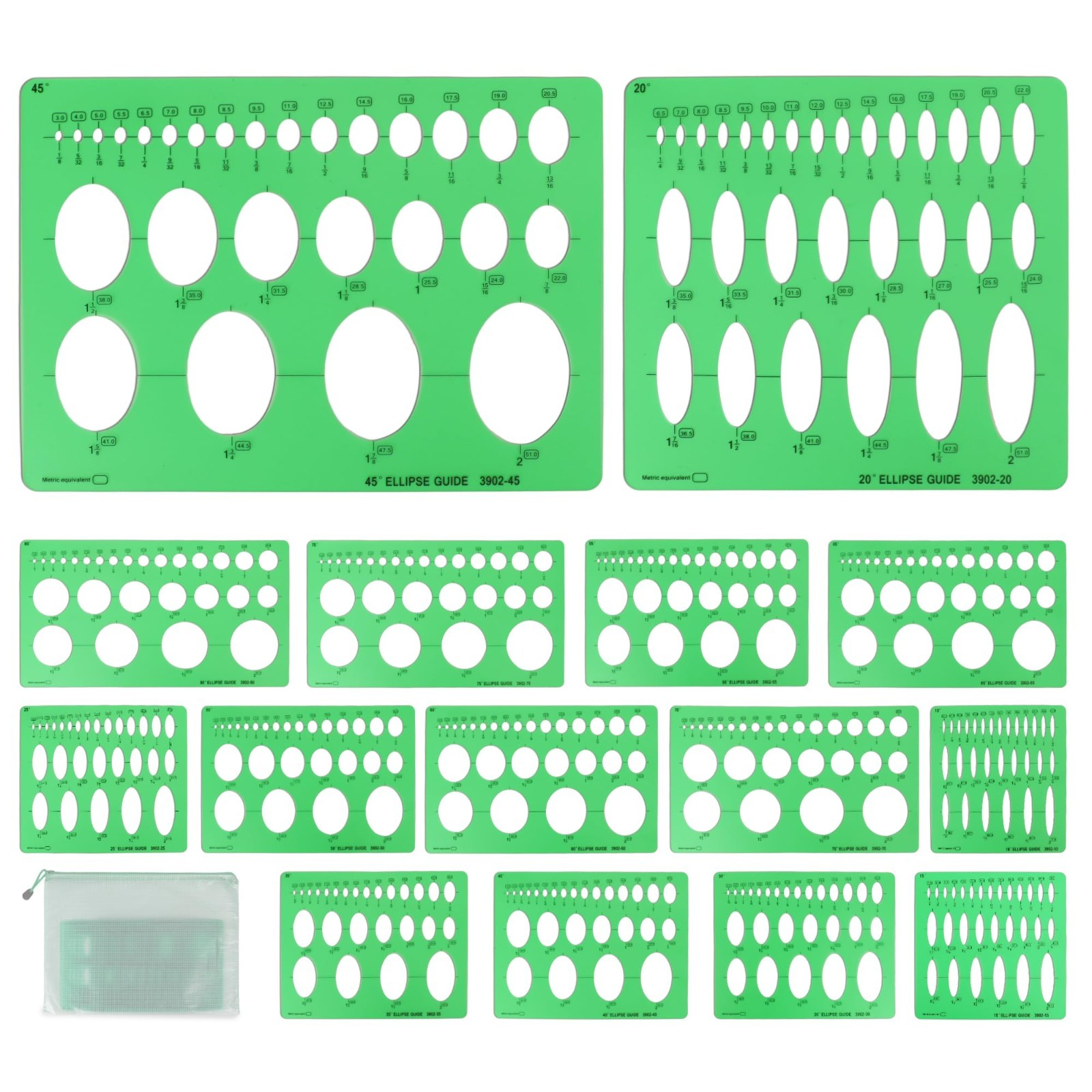 15 PCS Circle & Oval Template Set - Plastic Measuring Tools for Drafting, Storag
