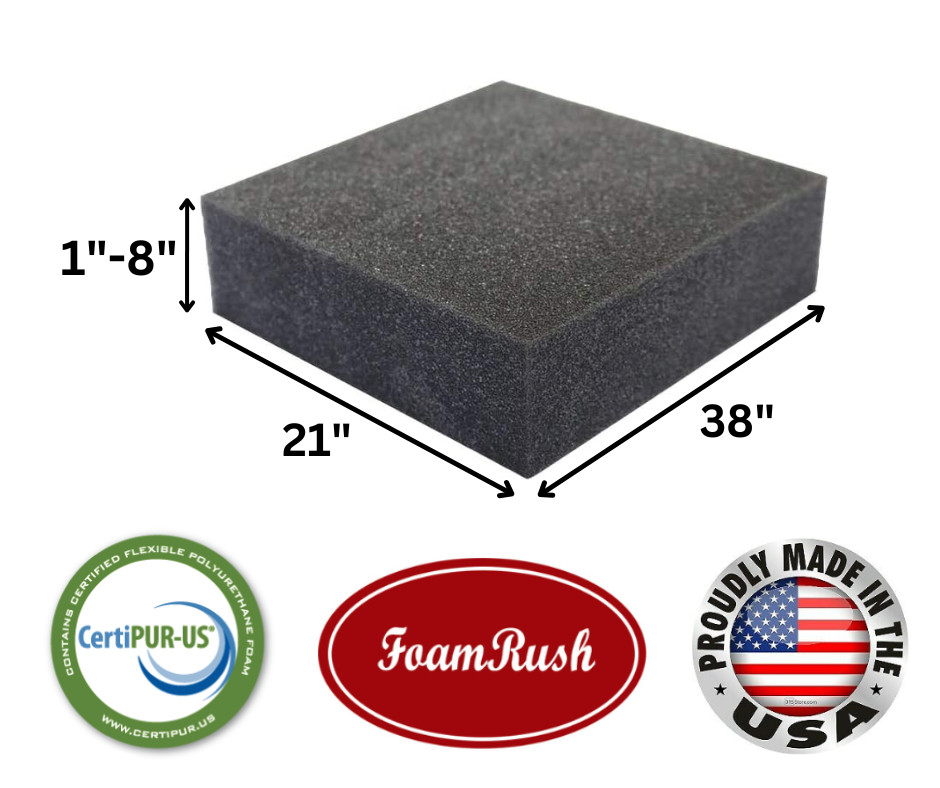 FoamRush  21" x 38" Charcoal High Density Upholstery Foam Seat Cushion USA